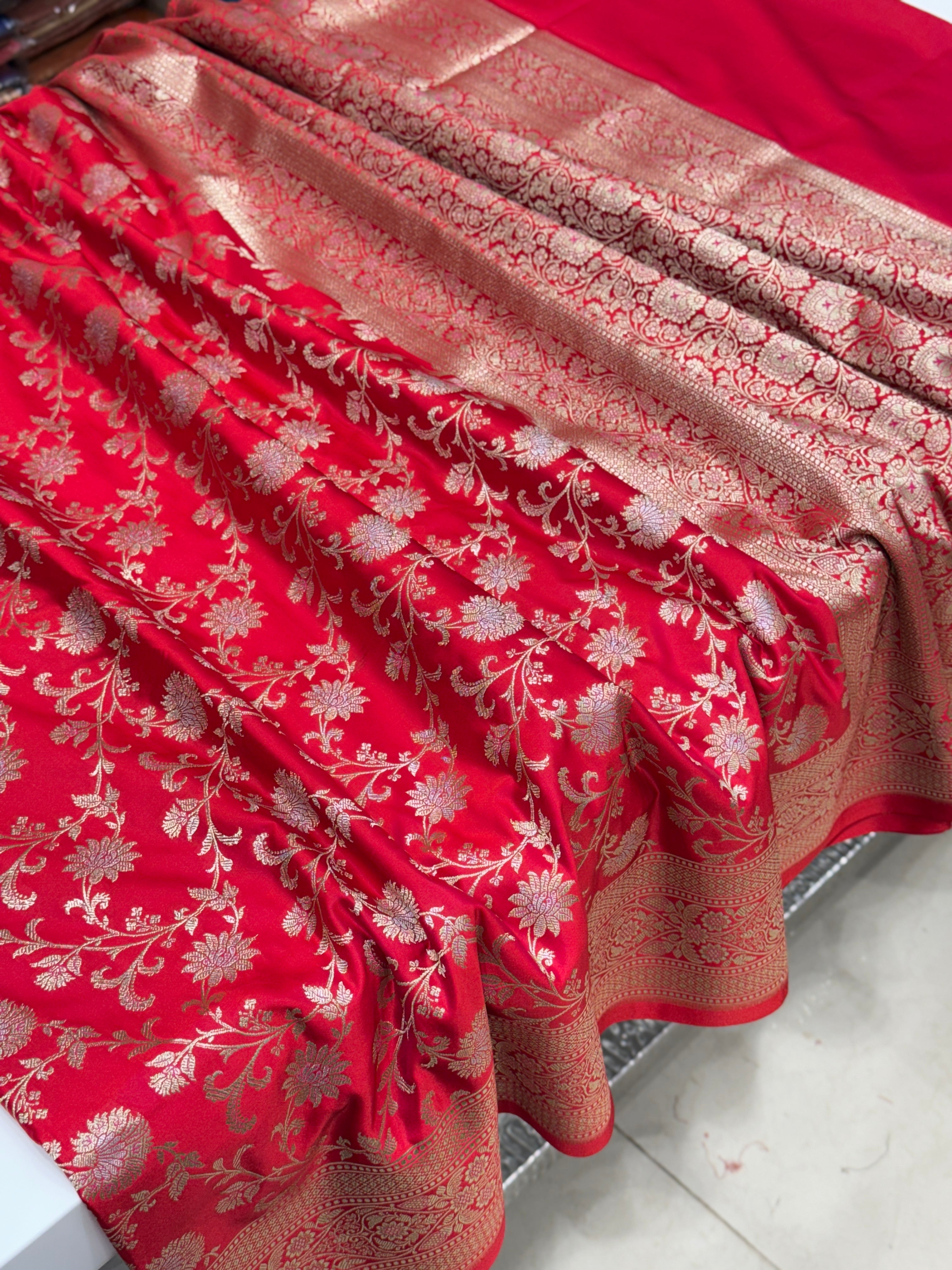 Red Banarasi Silk Small Jaal Saree