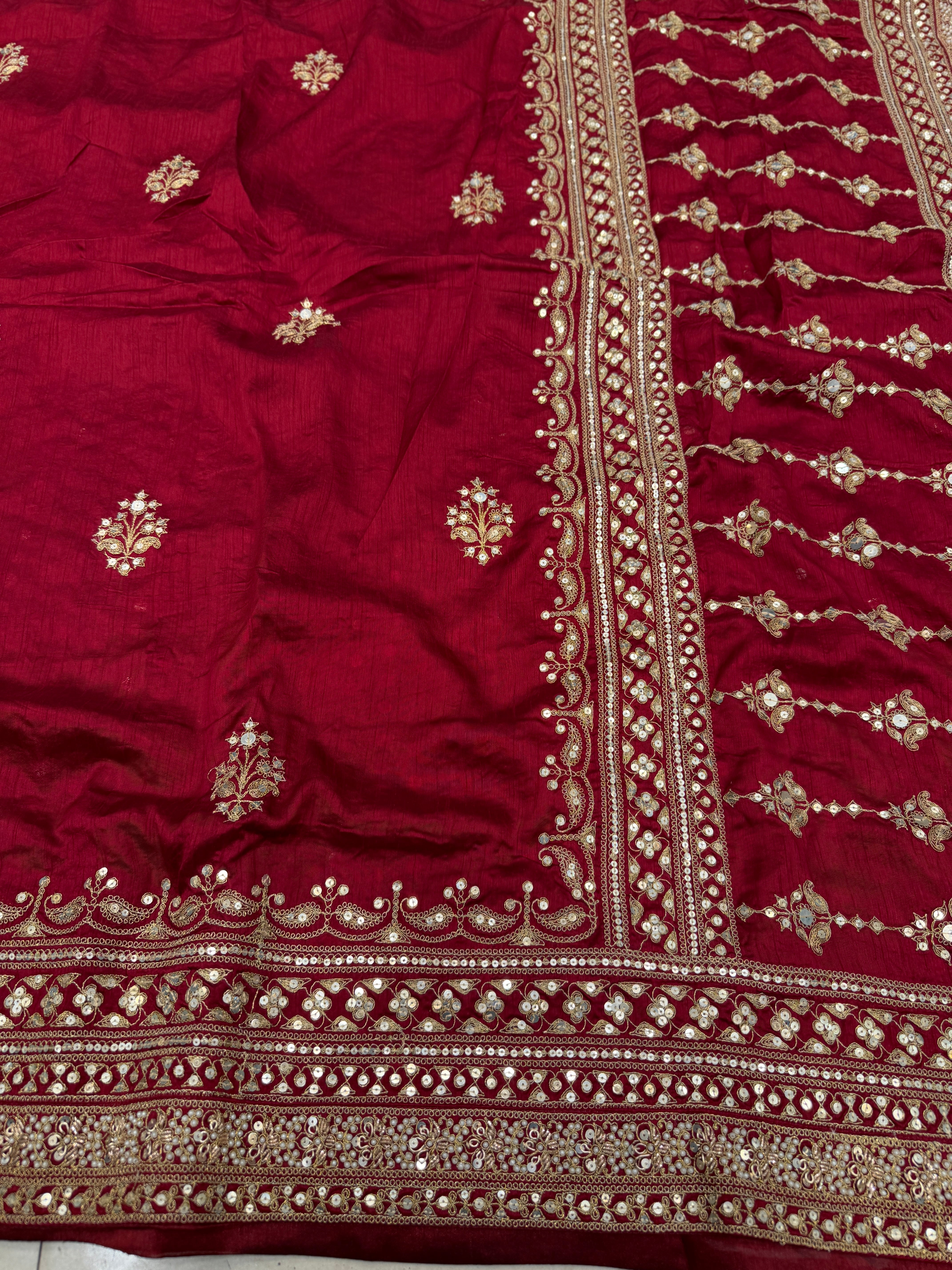 Maroon Pure Silk Sabyasachi Inspired Marodi Sequin Jaal Pallu Butti Saree