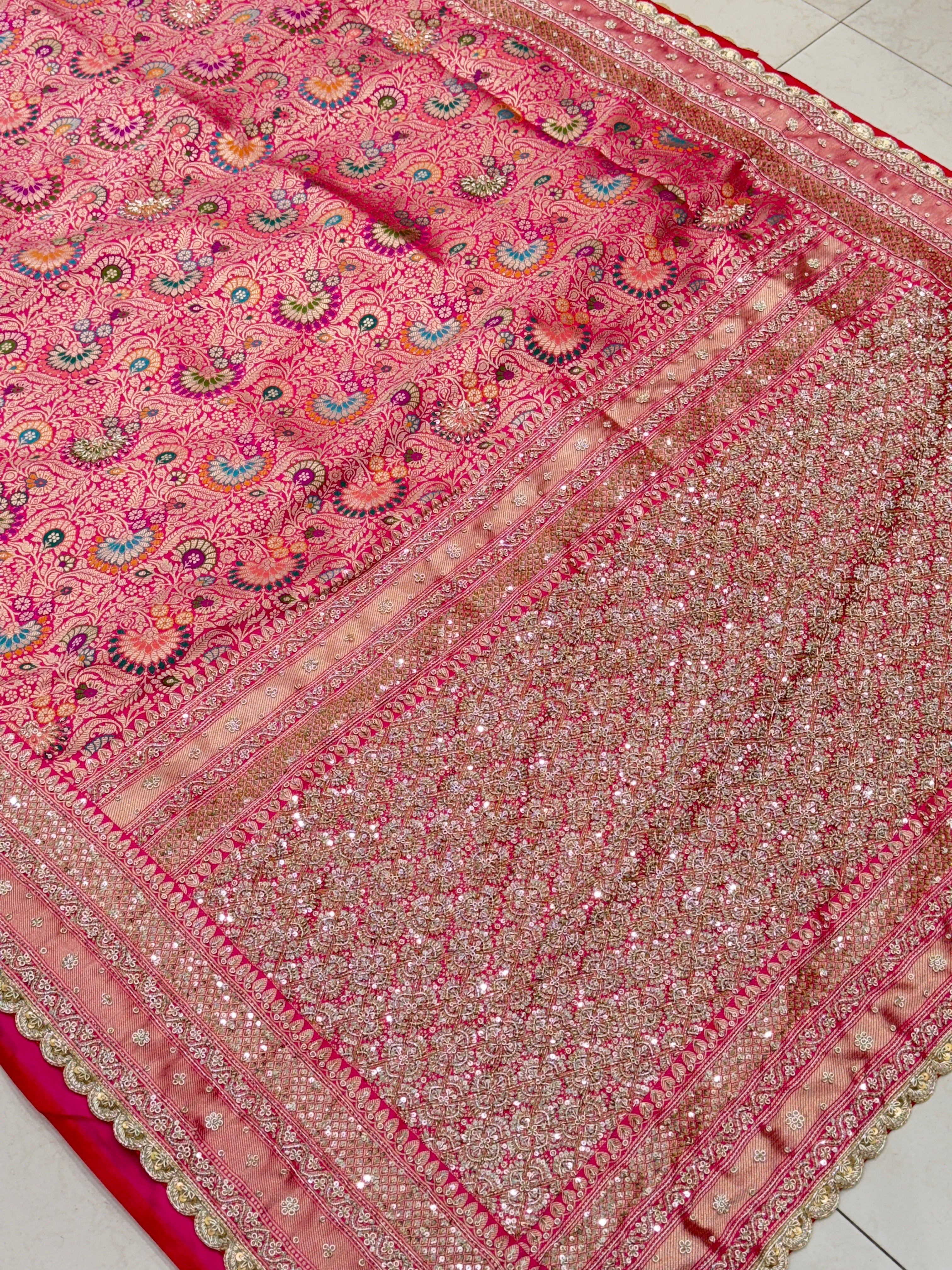 Rani Pink Banarasi Khinkhwab Zardosi Embroidery Saree
