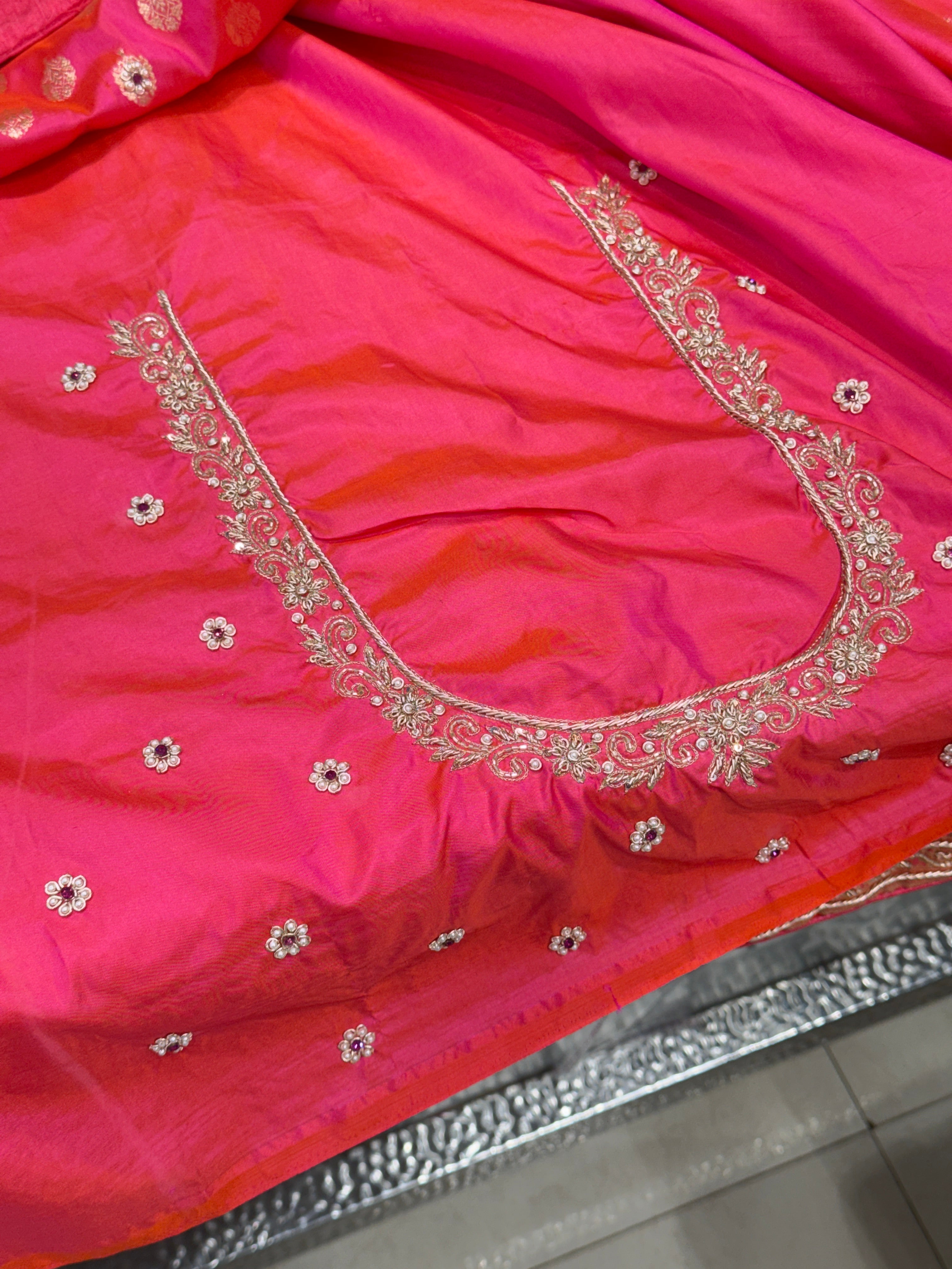 Rani Buttis Handloom Banarasi Pure Katan Zardosi Embroidery Saree