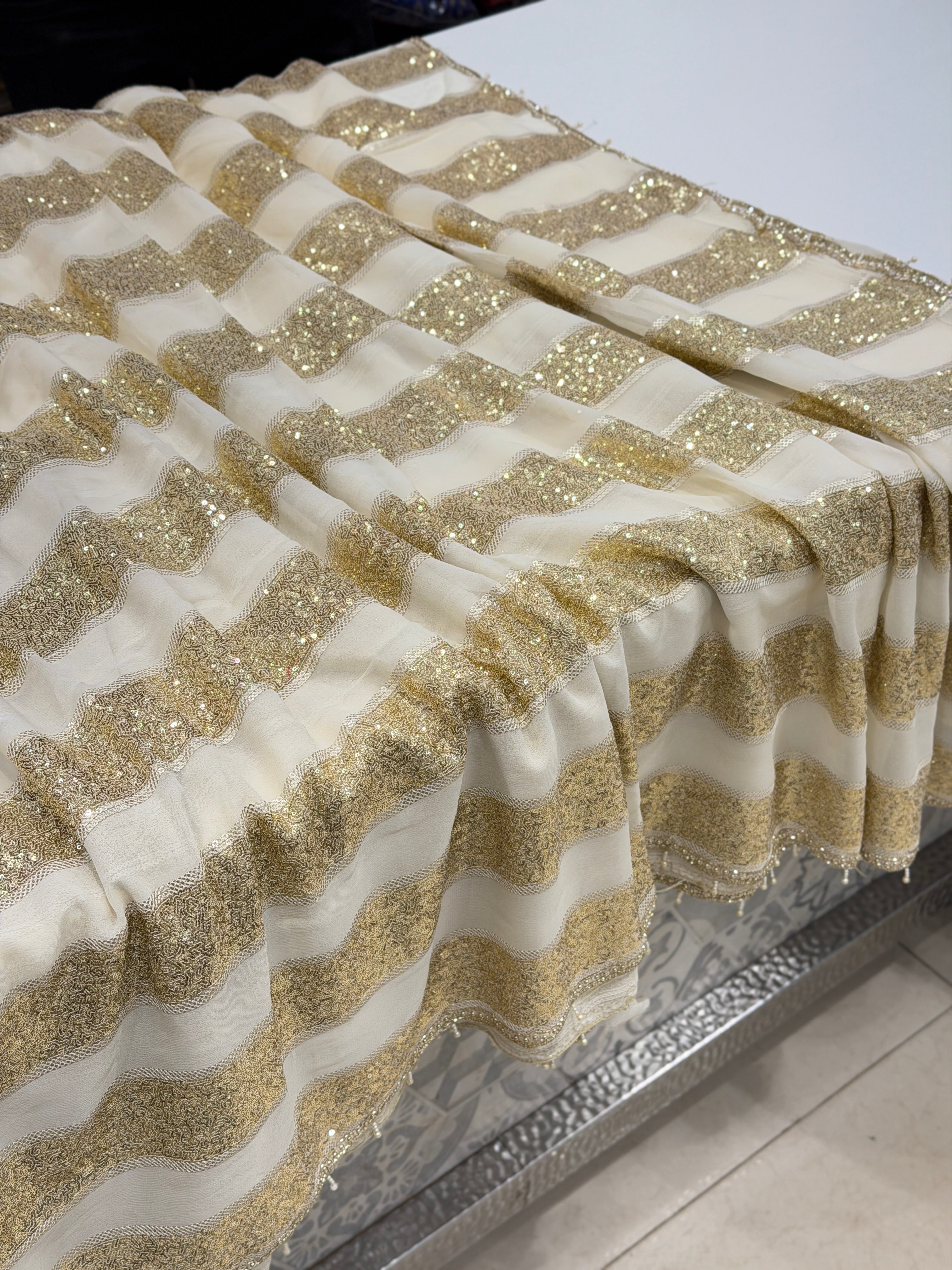 White Georgette Sequin Contemporary Saree