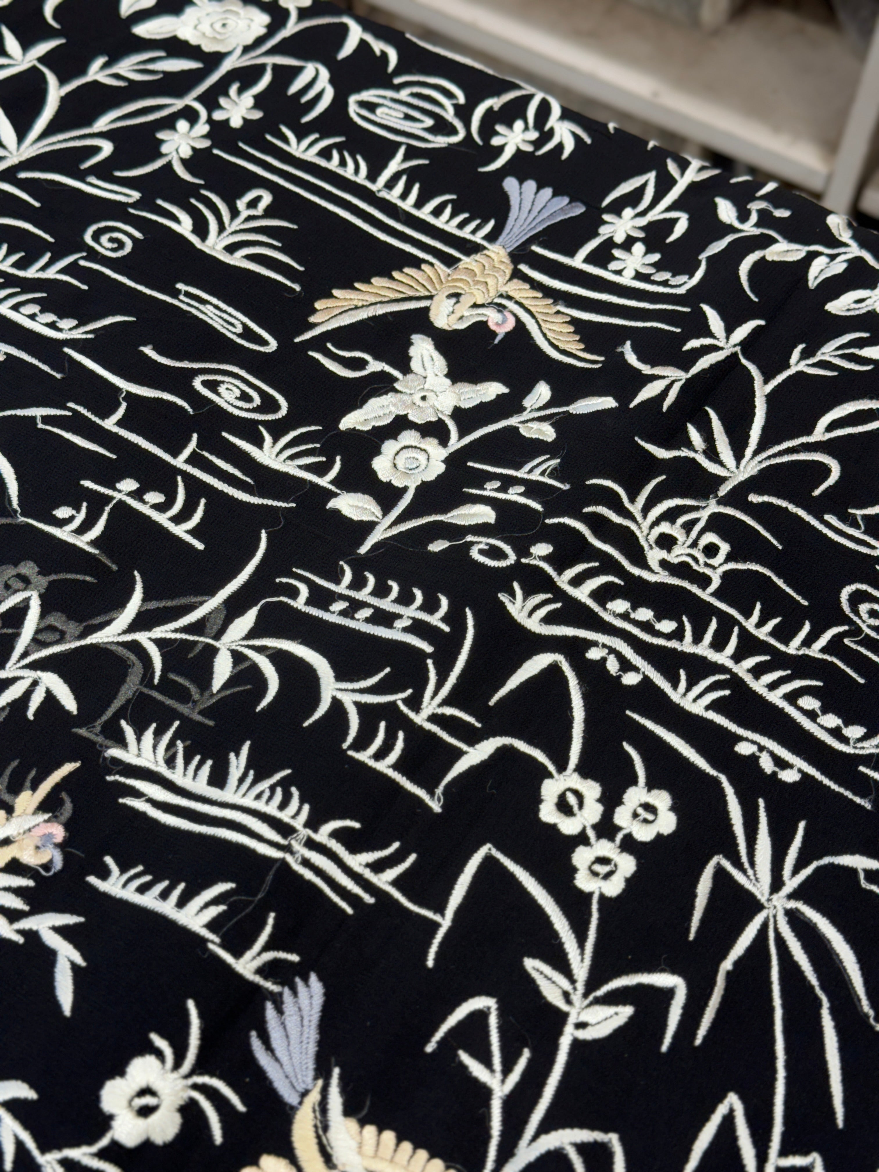 Black Parsi Gara Flying Flamingo Georgette Saree