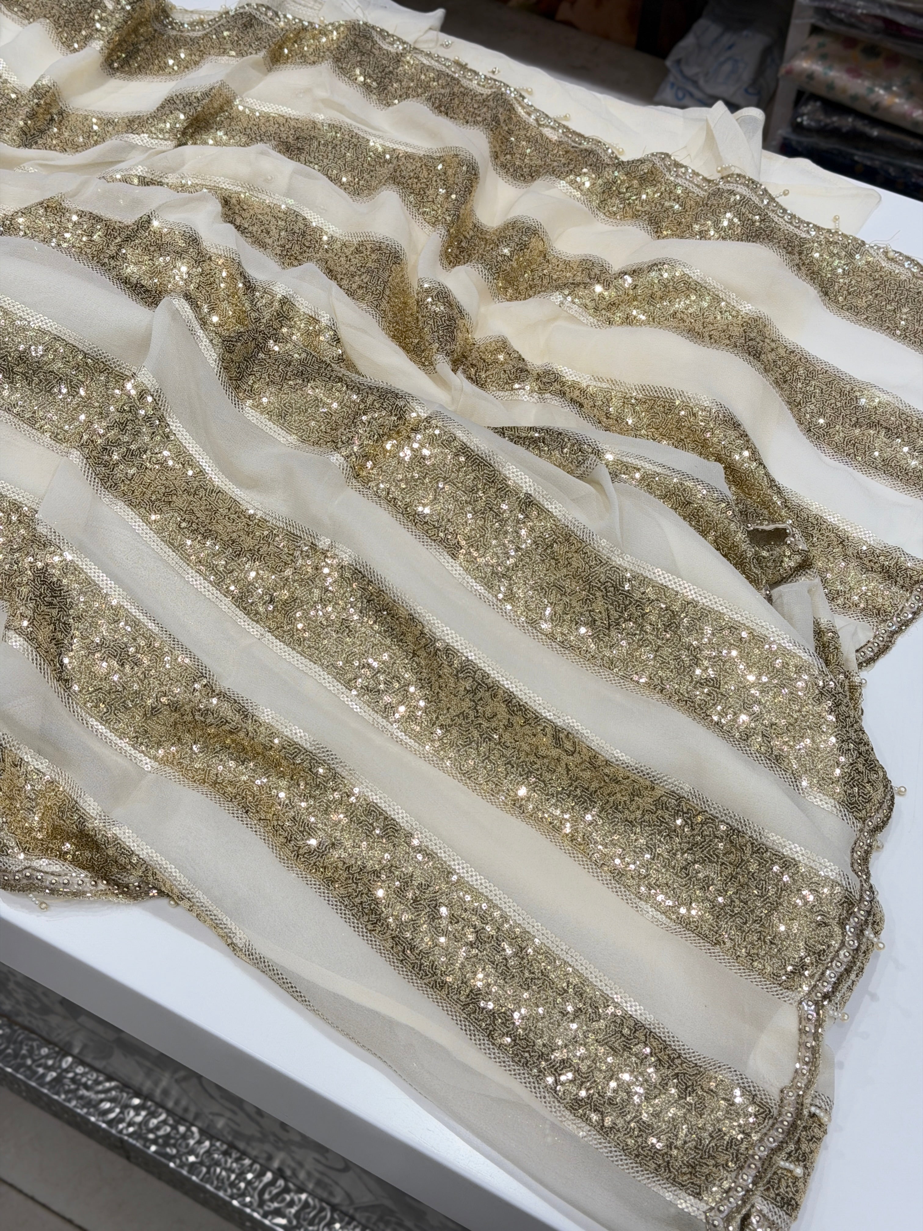 White Georgette Sequin Contemporary Saree