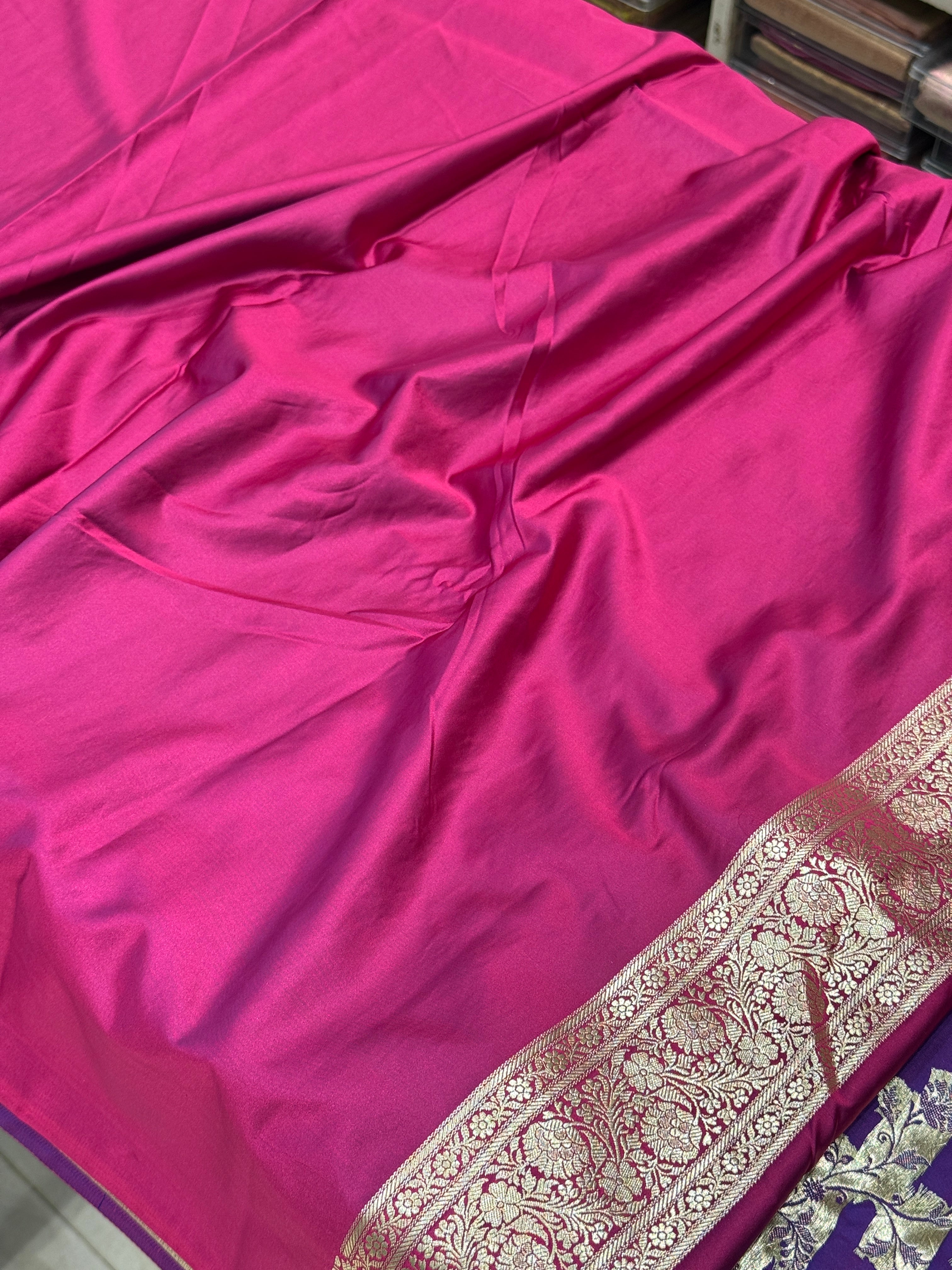Wine Banarasi Silk Crown Border Saree