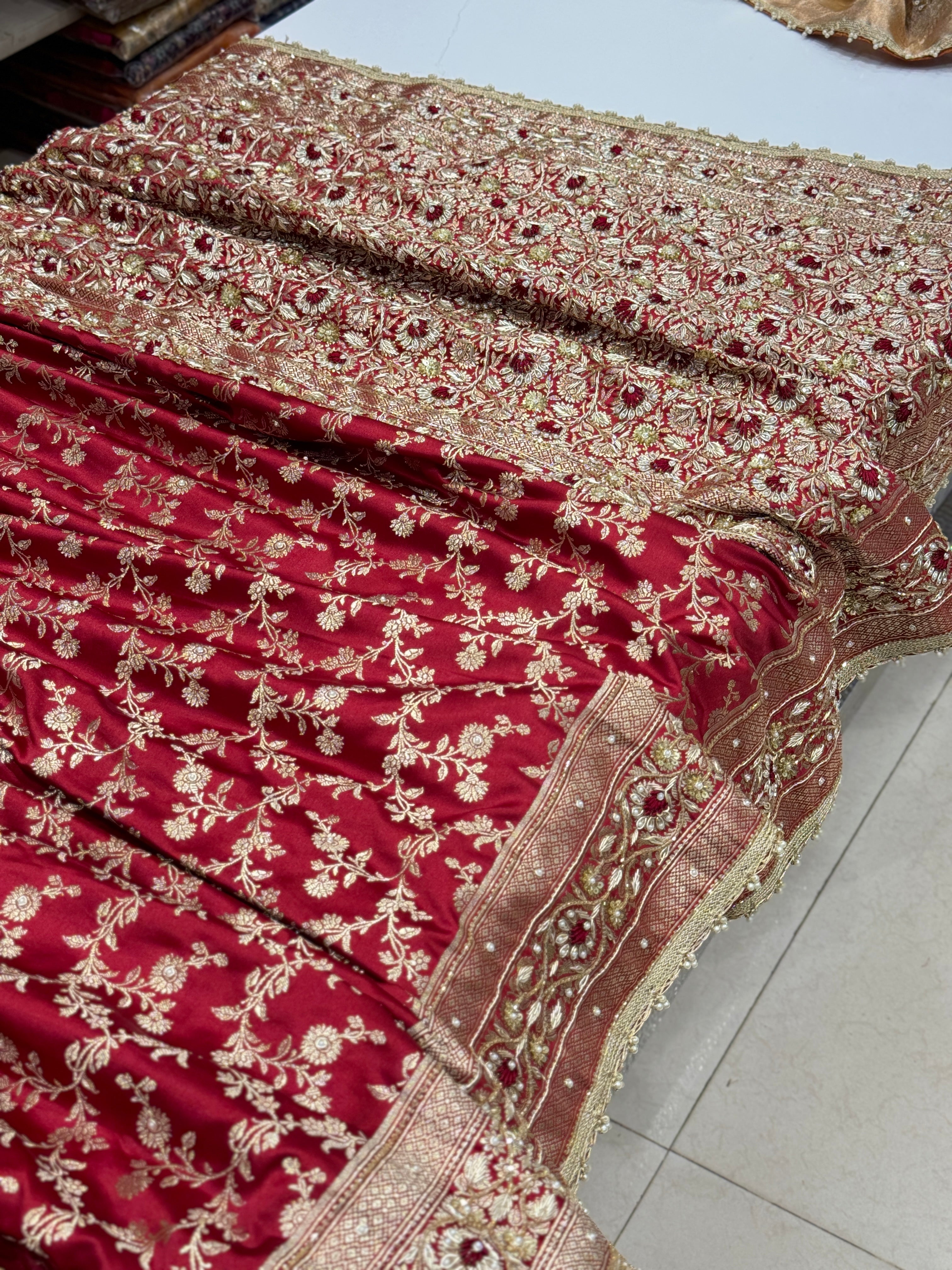 Maroon Banarasi Knot Resham Zardosi Embroidery Silk Saree