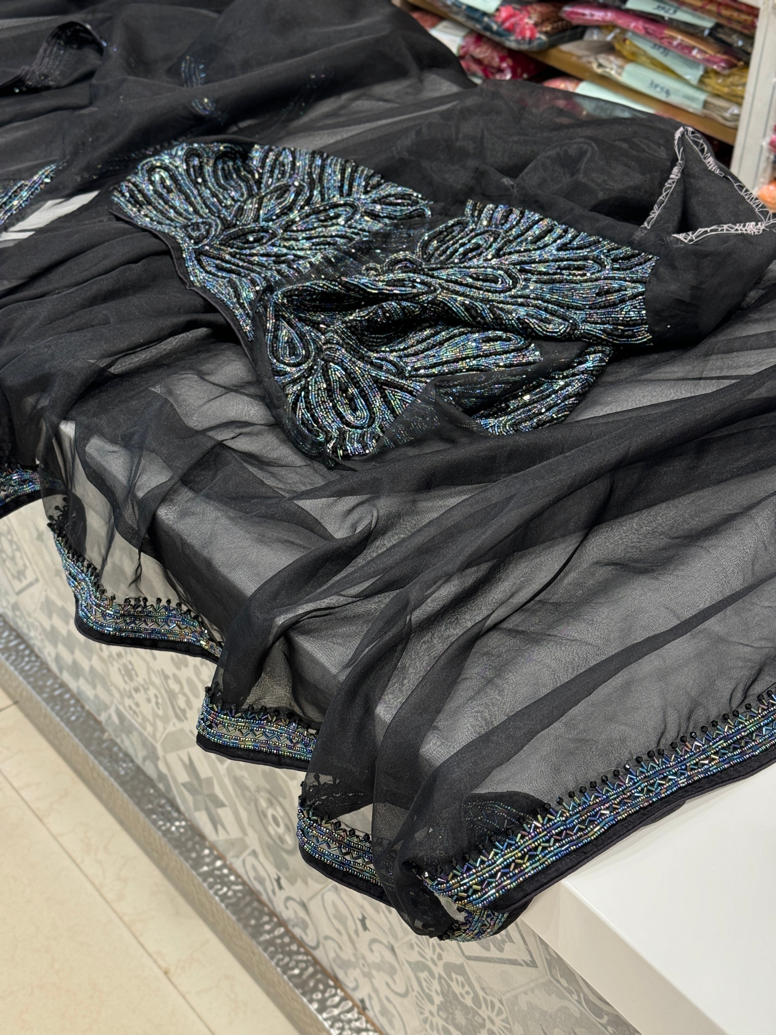 Black Organza Heavy Blouse Saree