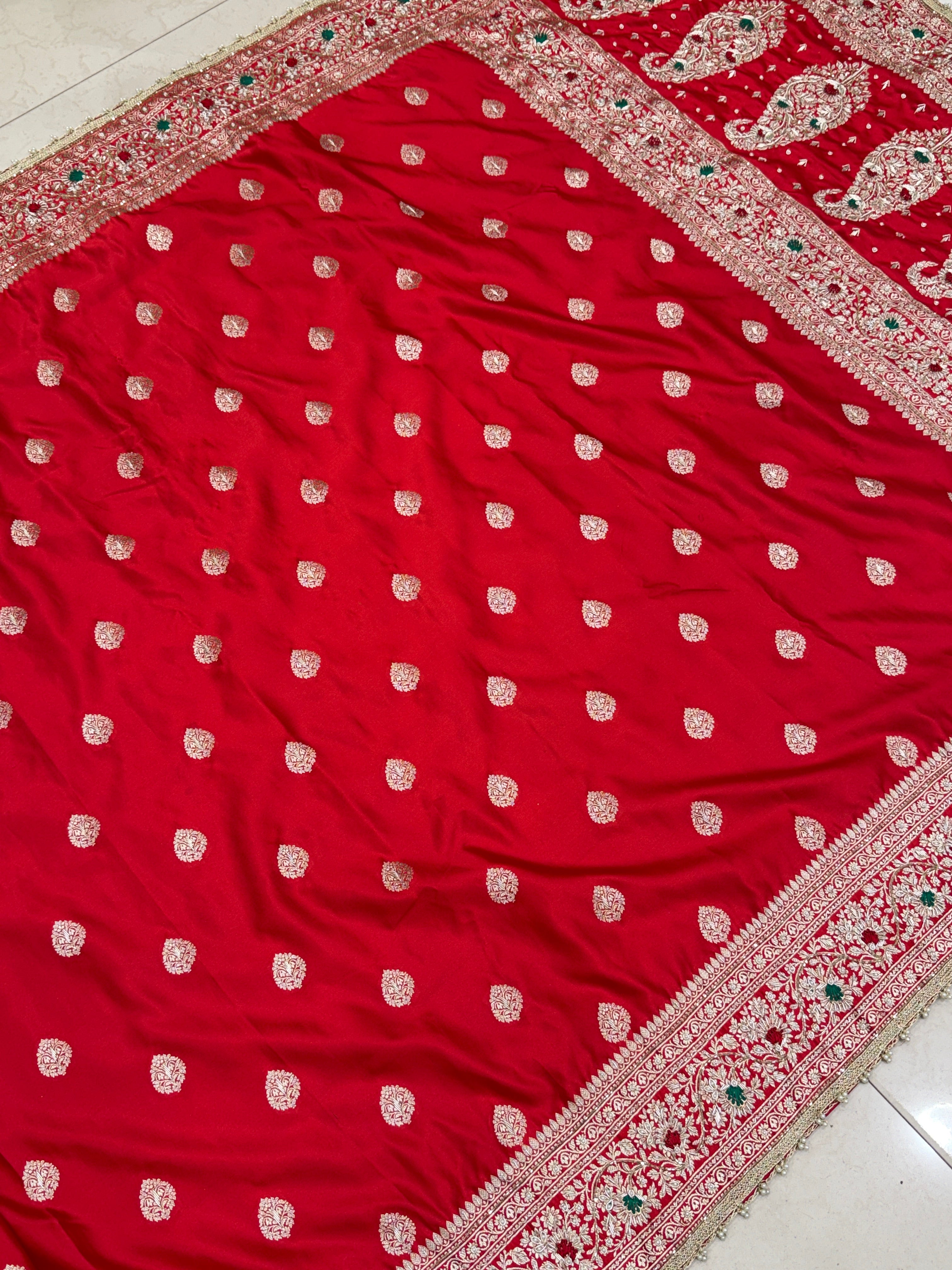 Red Banarasi Buttas Resham Zardosi Hand Embroidery Saree