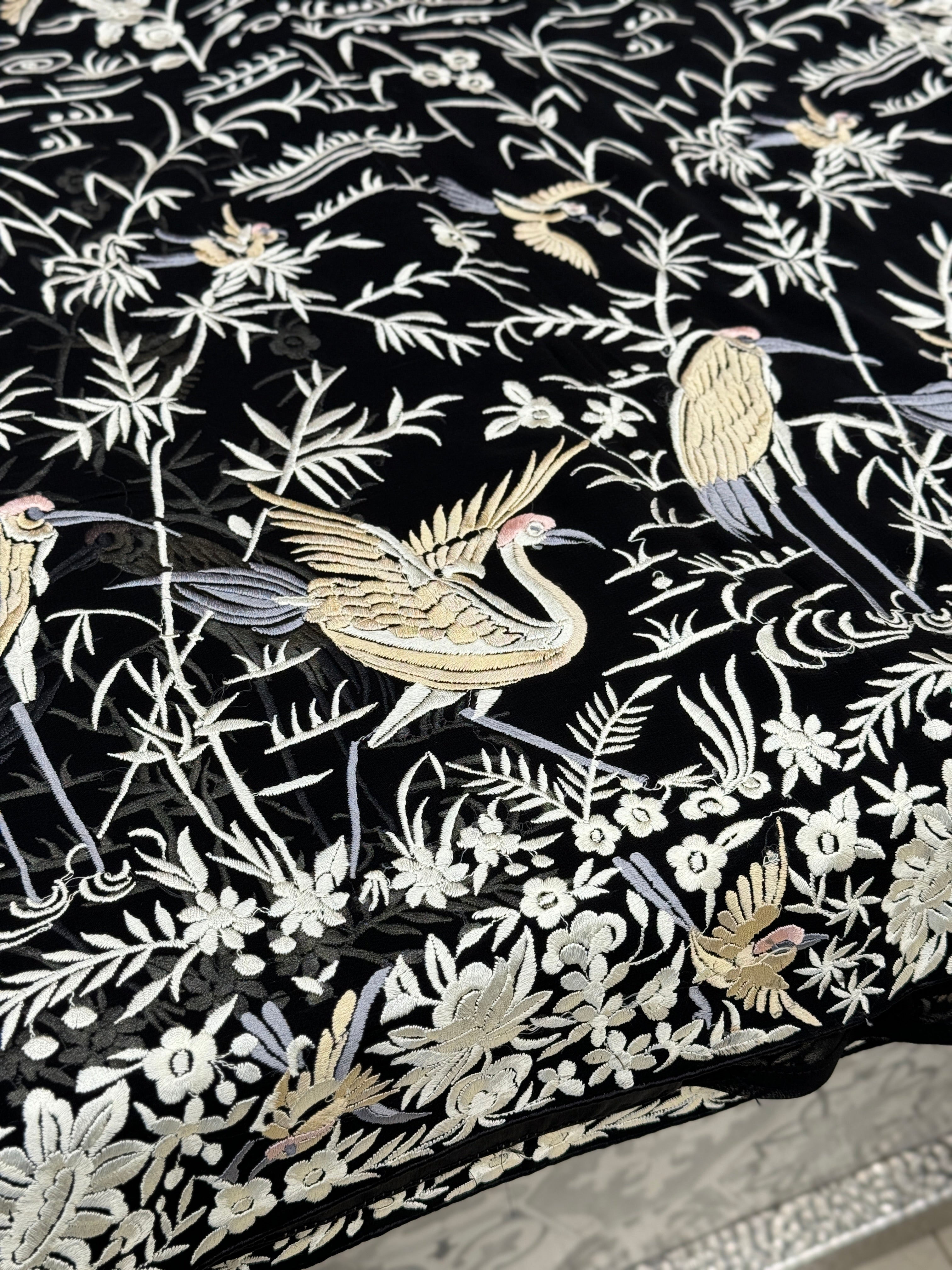 Black Parsi Gara Flying Flamingo Georgette Saree