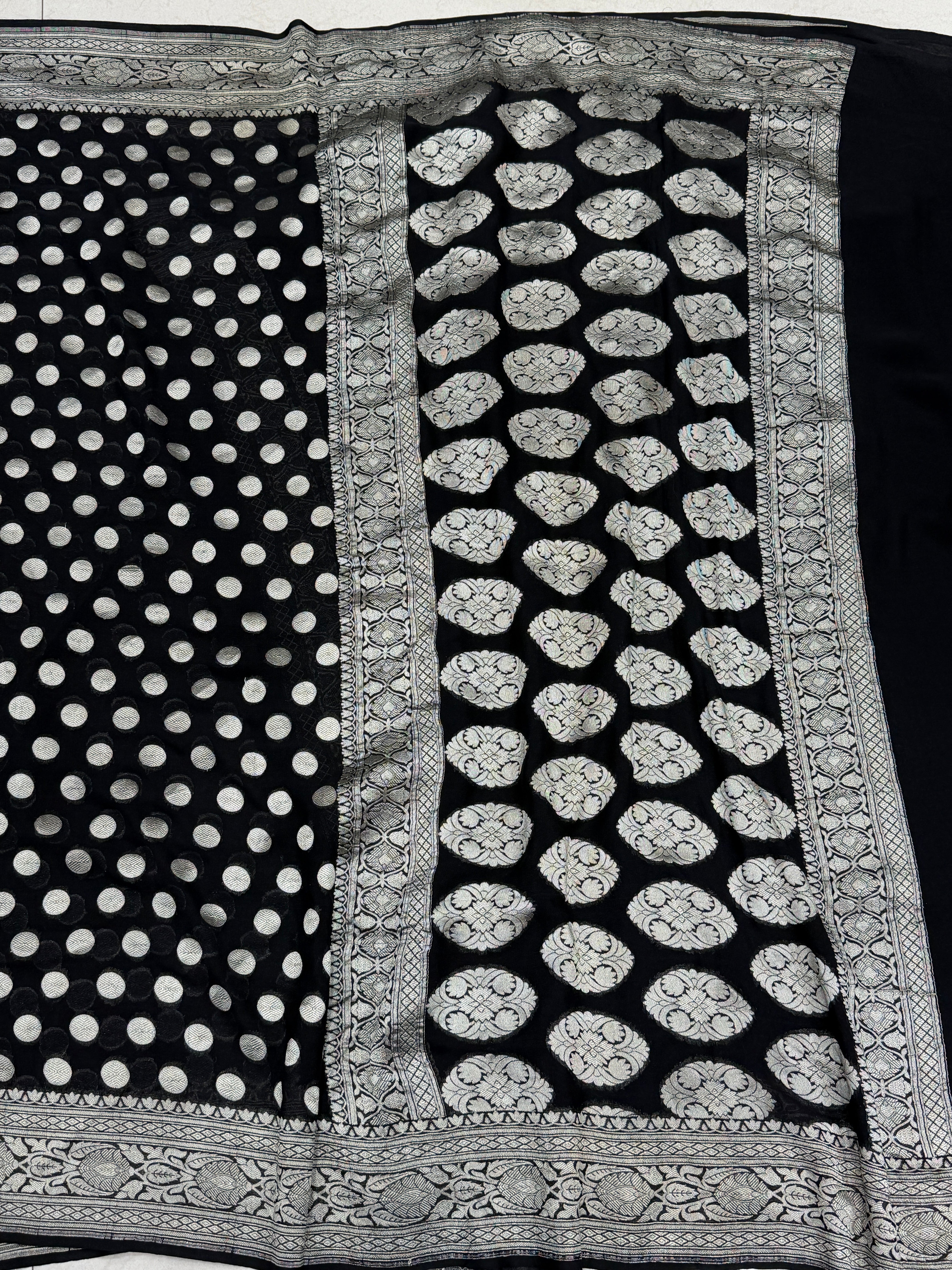 Black Dollar Buttis Handloom Banarasi Khaddi Georgette Saree