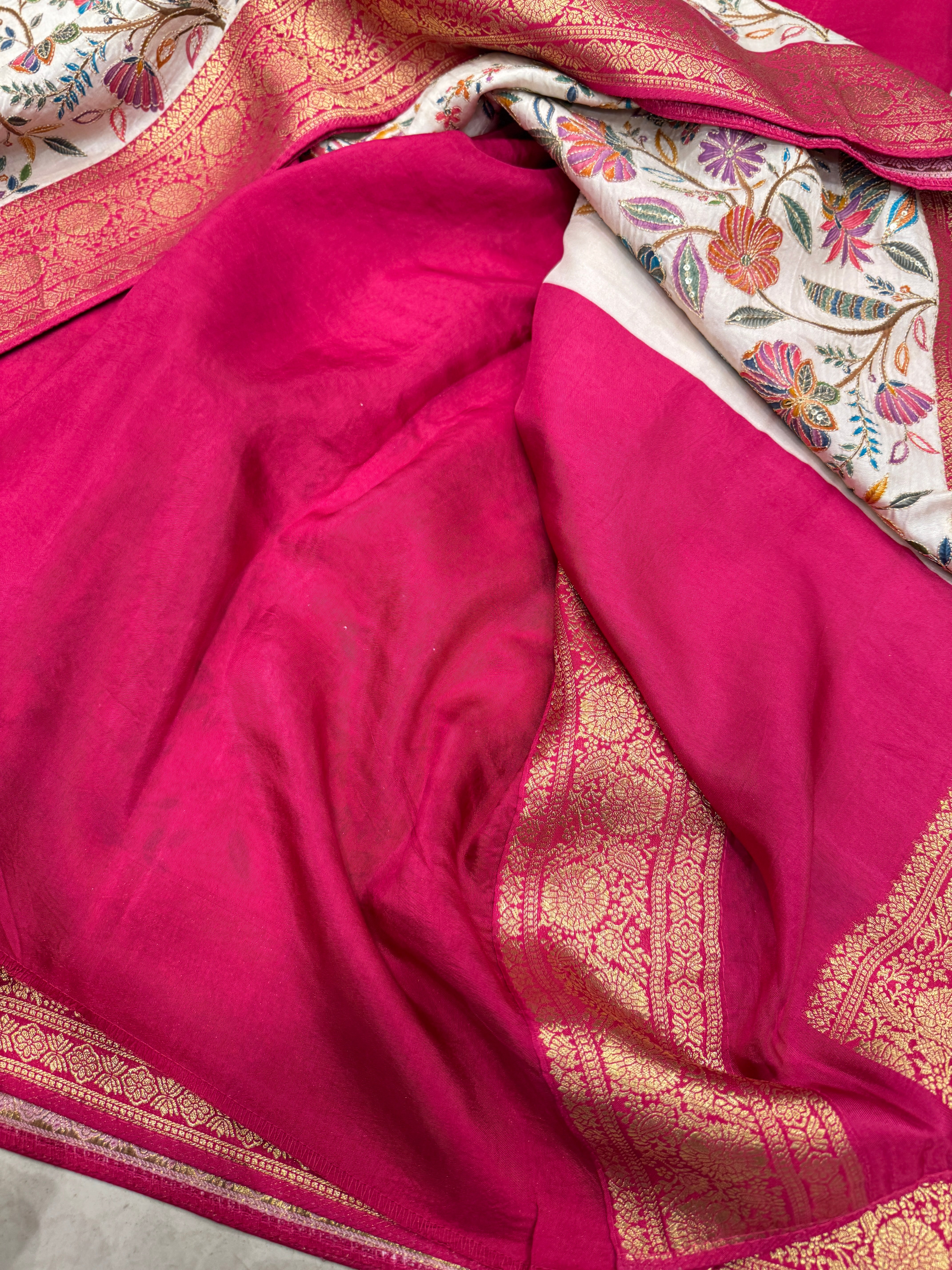 Beige Banarasi Munga With Pita Embroidery