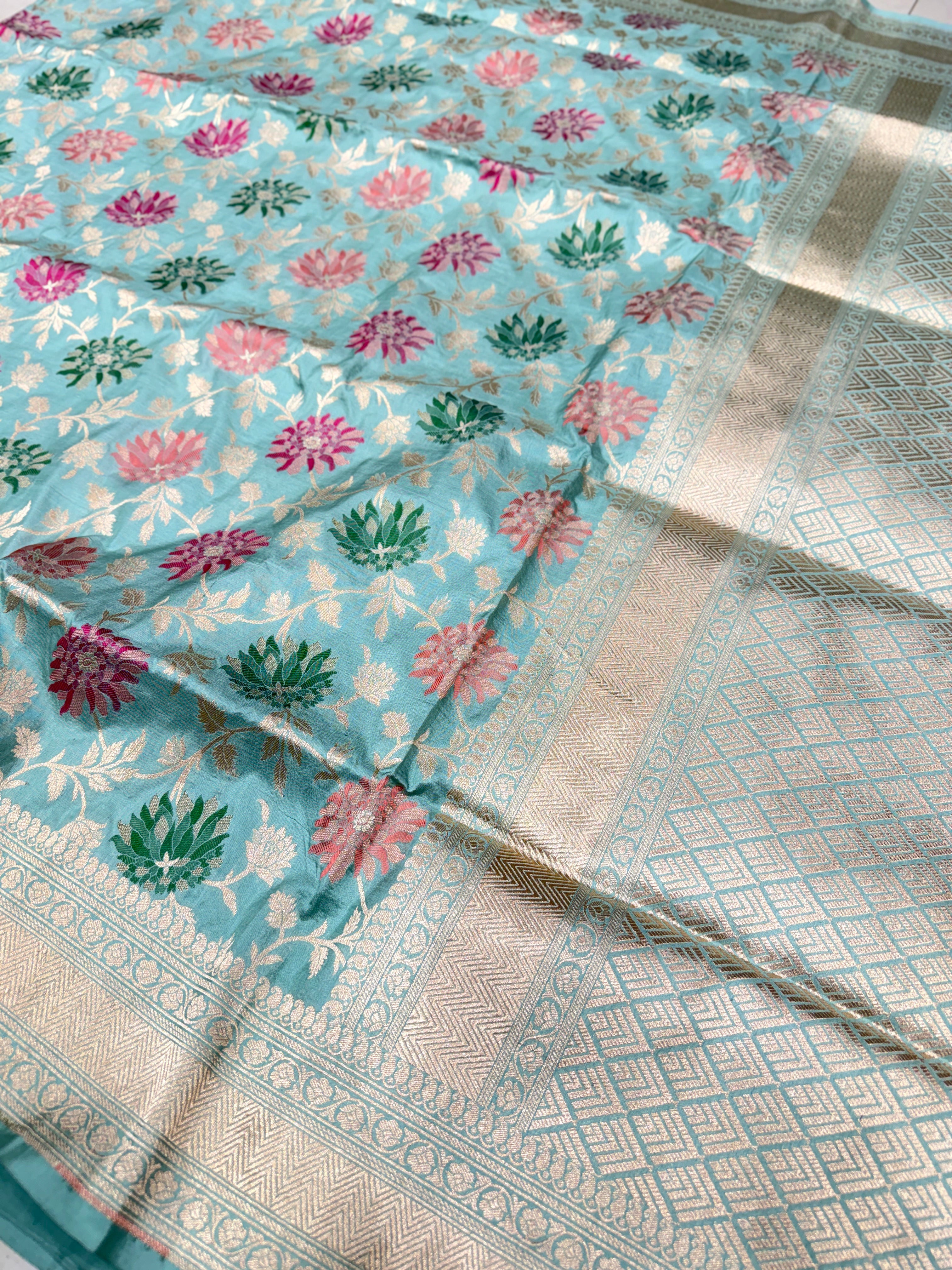Pastel Sea Green Tilfi Meenakari Banarasi Katan Silk Saree