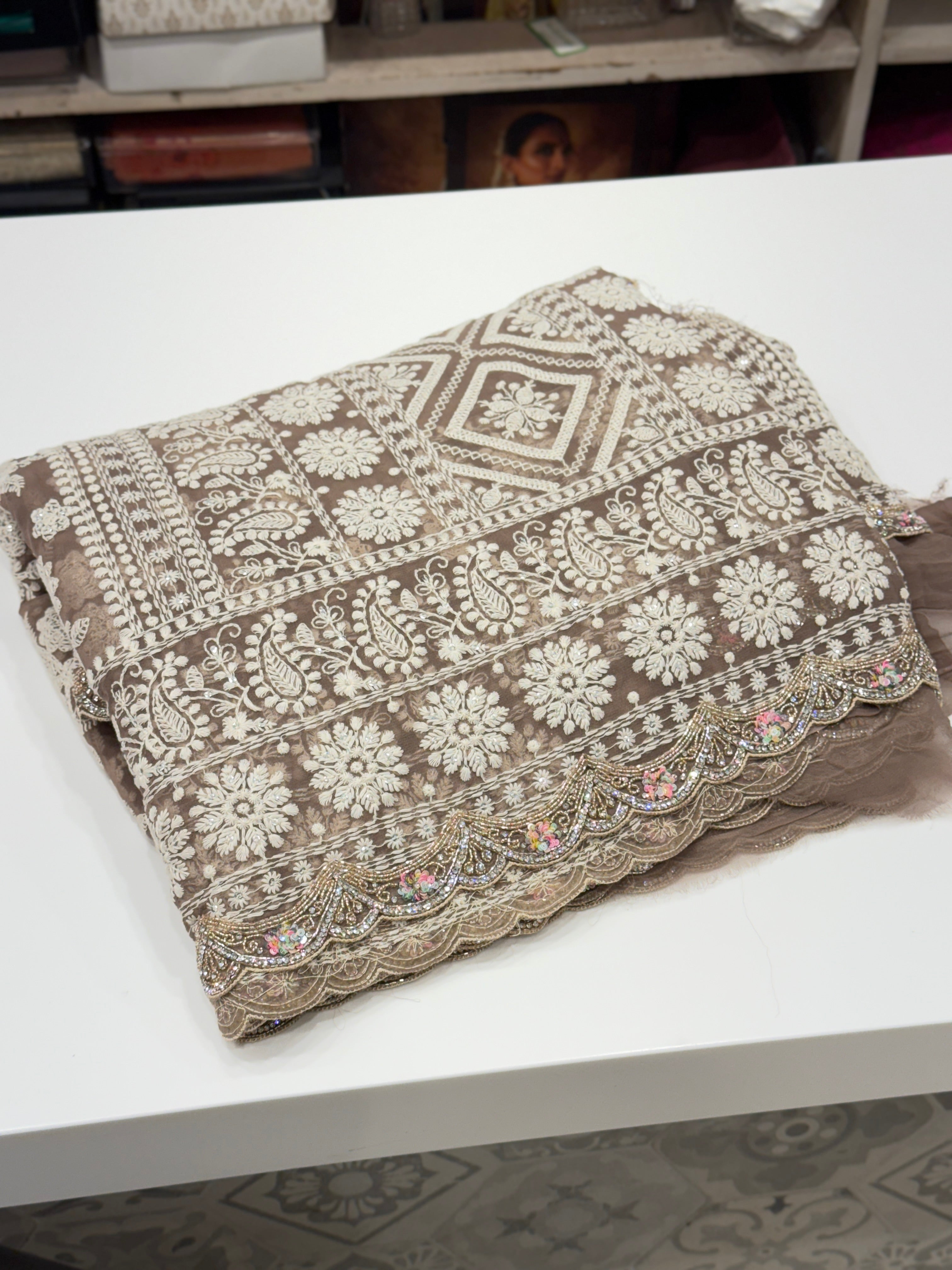 Mauve Pink Butta Chikankari on Georgette with Cutdana Hand Embroidery