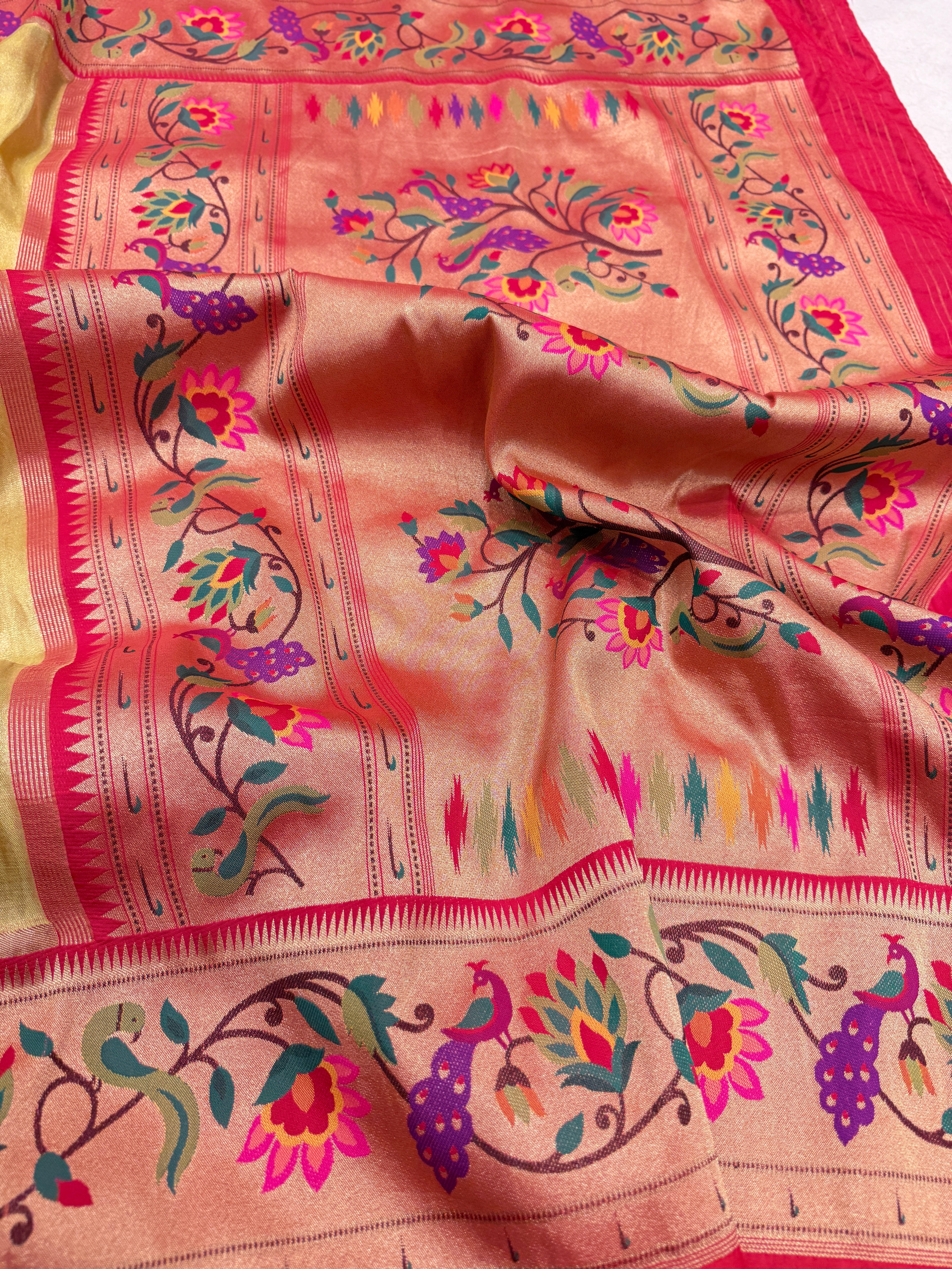 Neon Tissue Paithani Peacock Border Saree