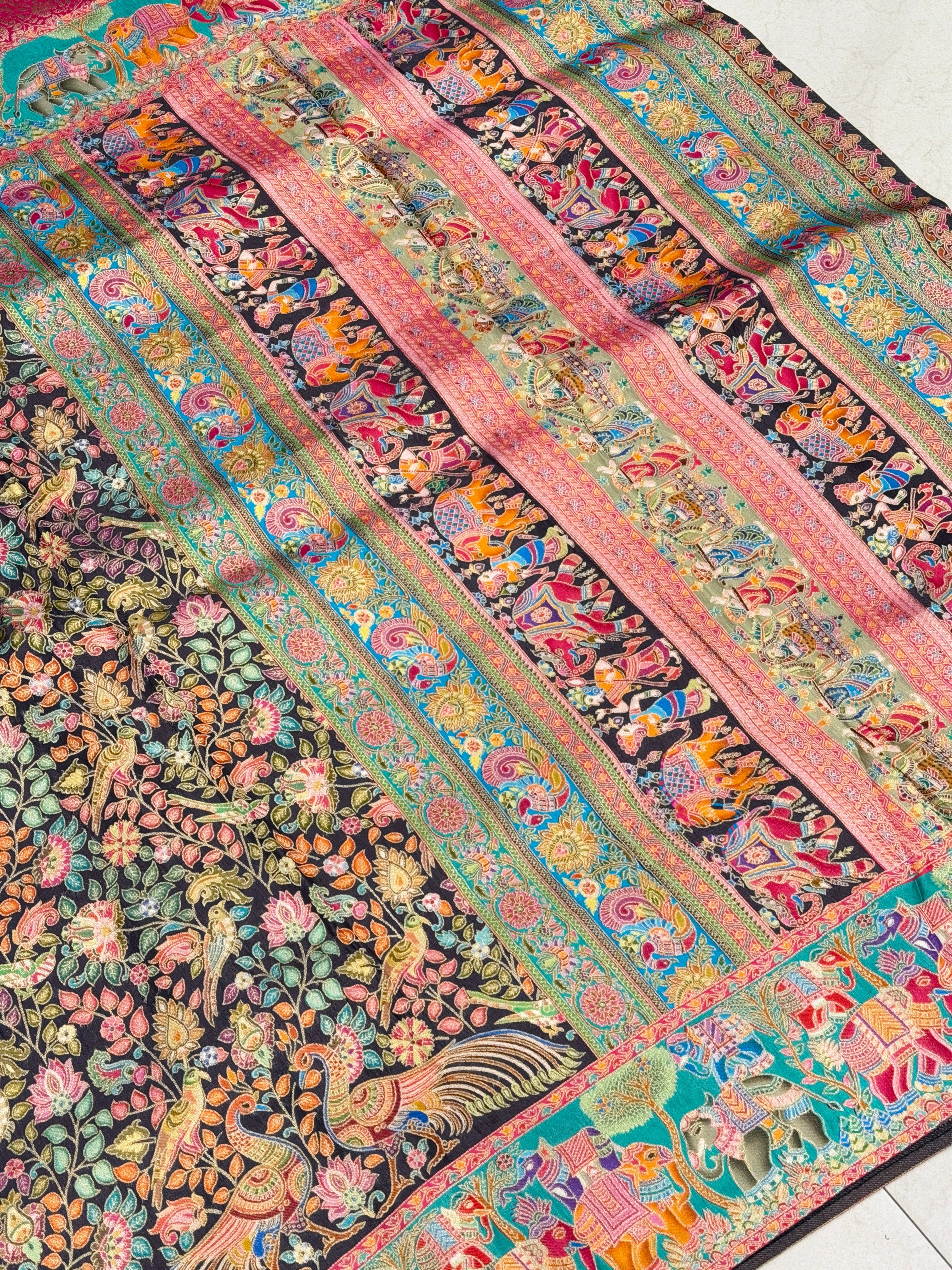 Black Weaved Pashmina Style Multi Colour Saree