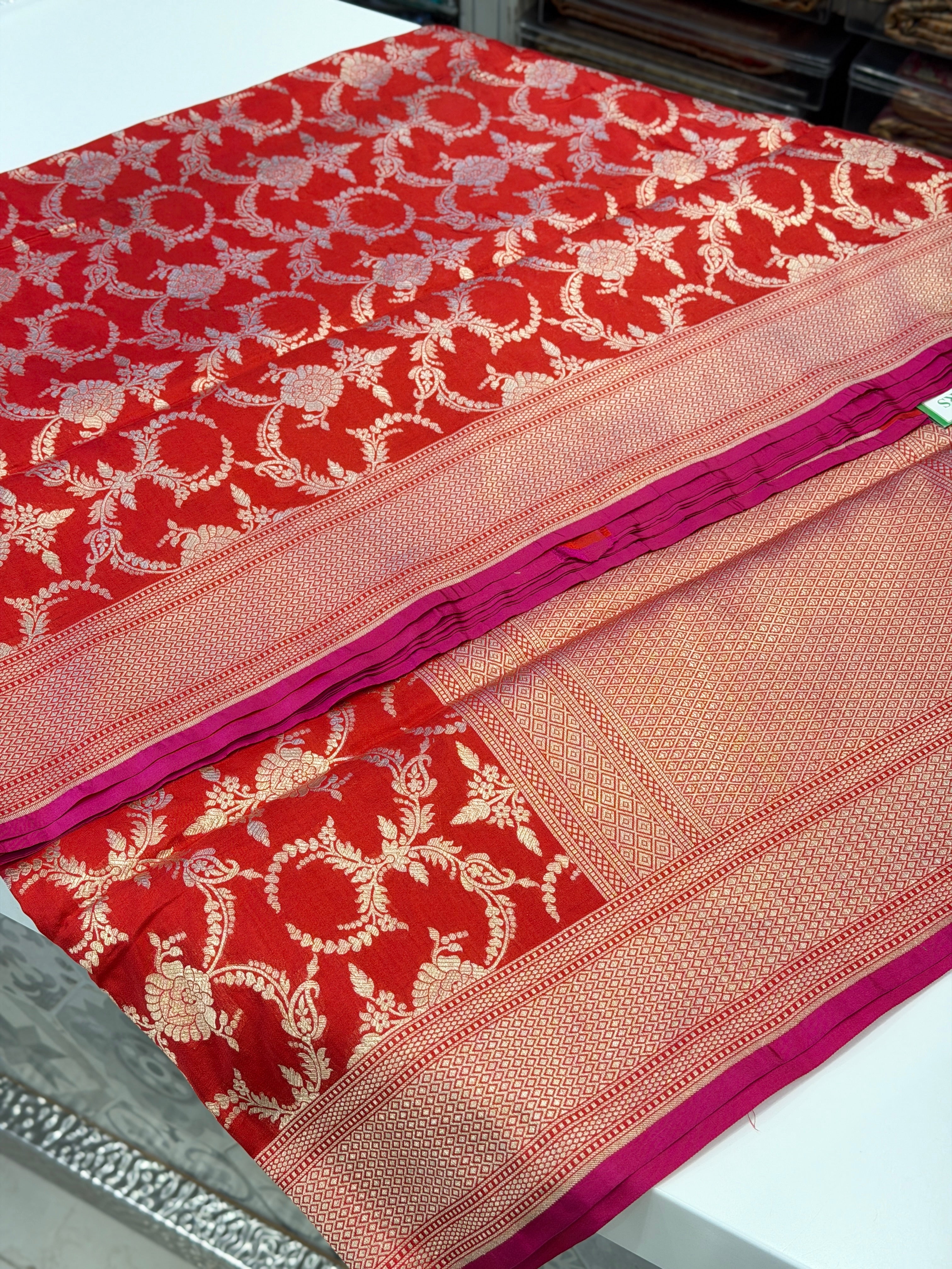 Cross Red Banarasi Jaal Katan Silk Handloom Saree