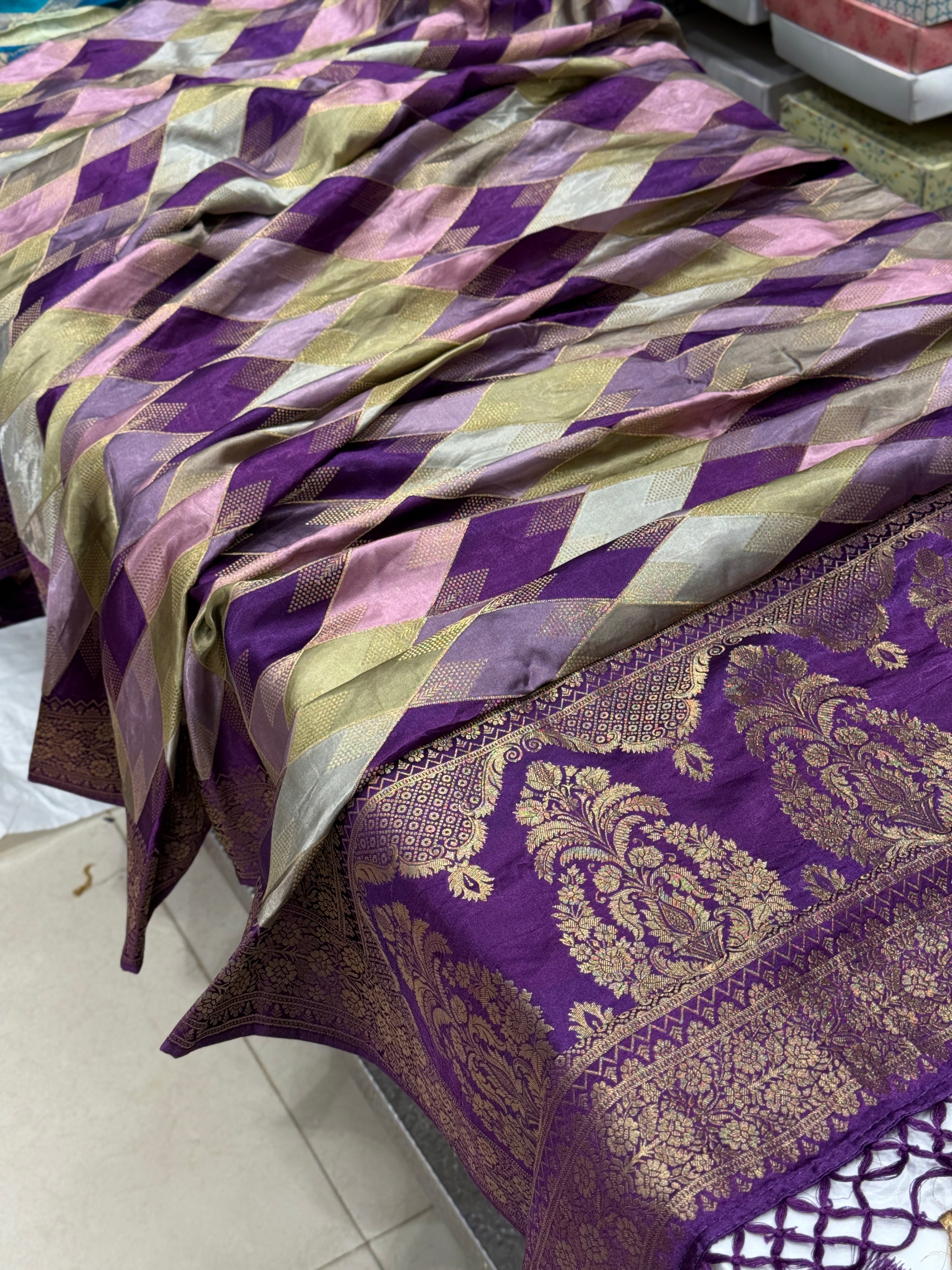 Violet Contemporary Kaju Katli Design Banarasi Modal Satin Rangkat Saree