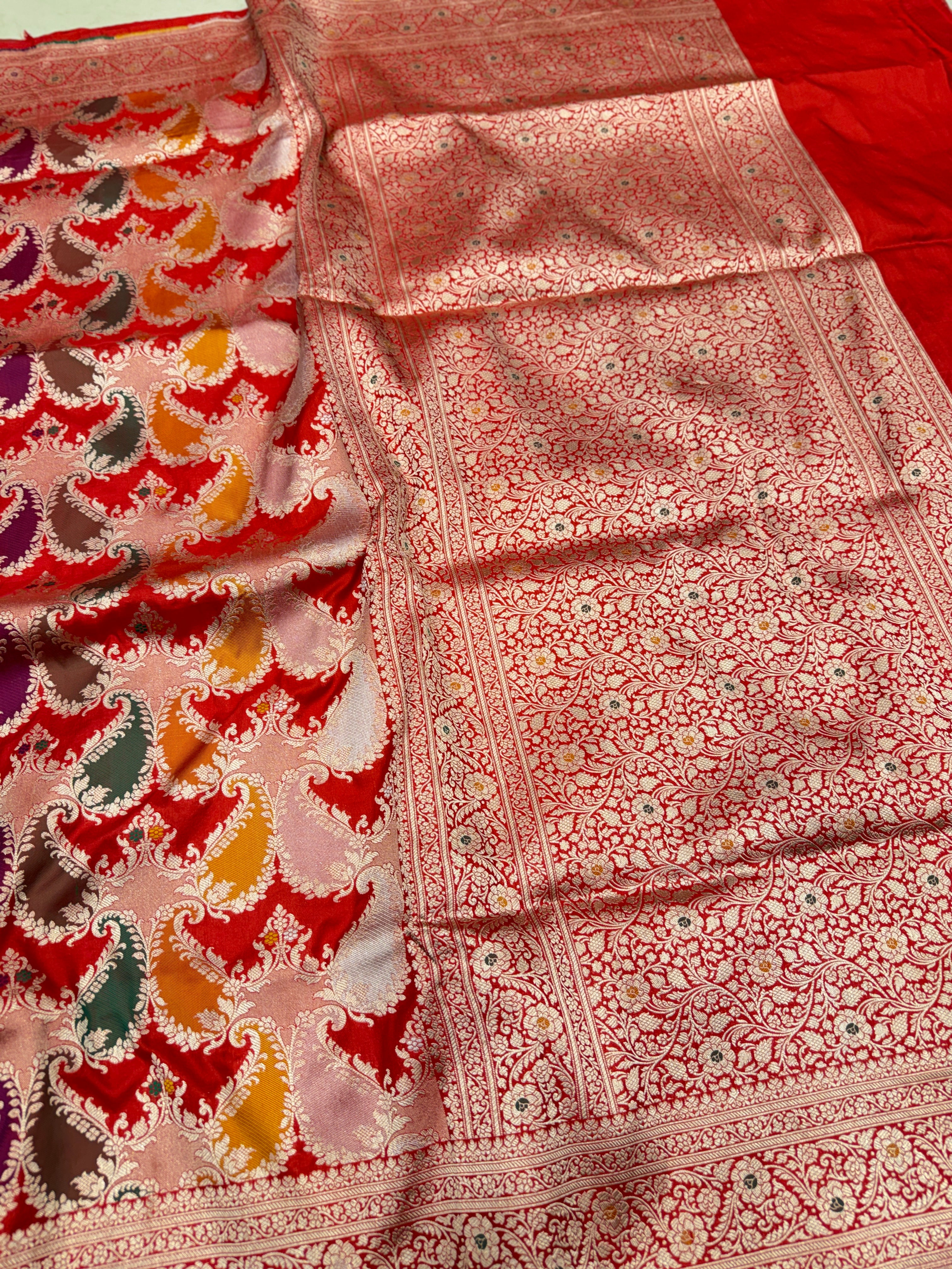 Red Rani Banarasi Rangkat Handloom Katan Silk Saree