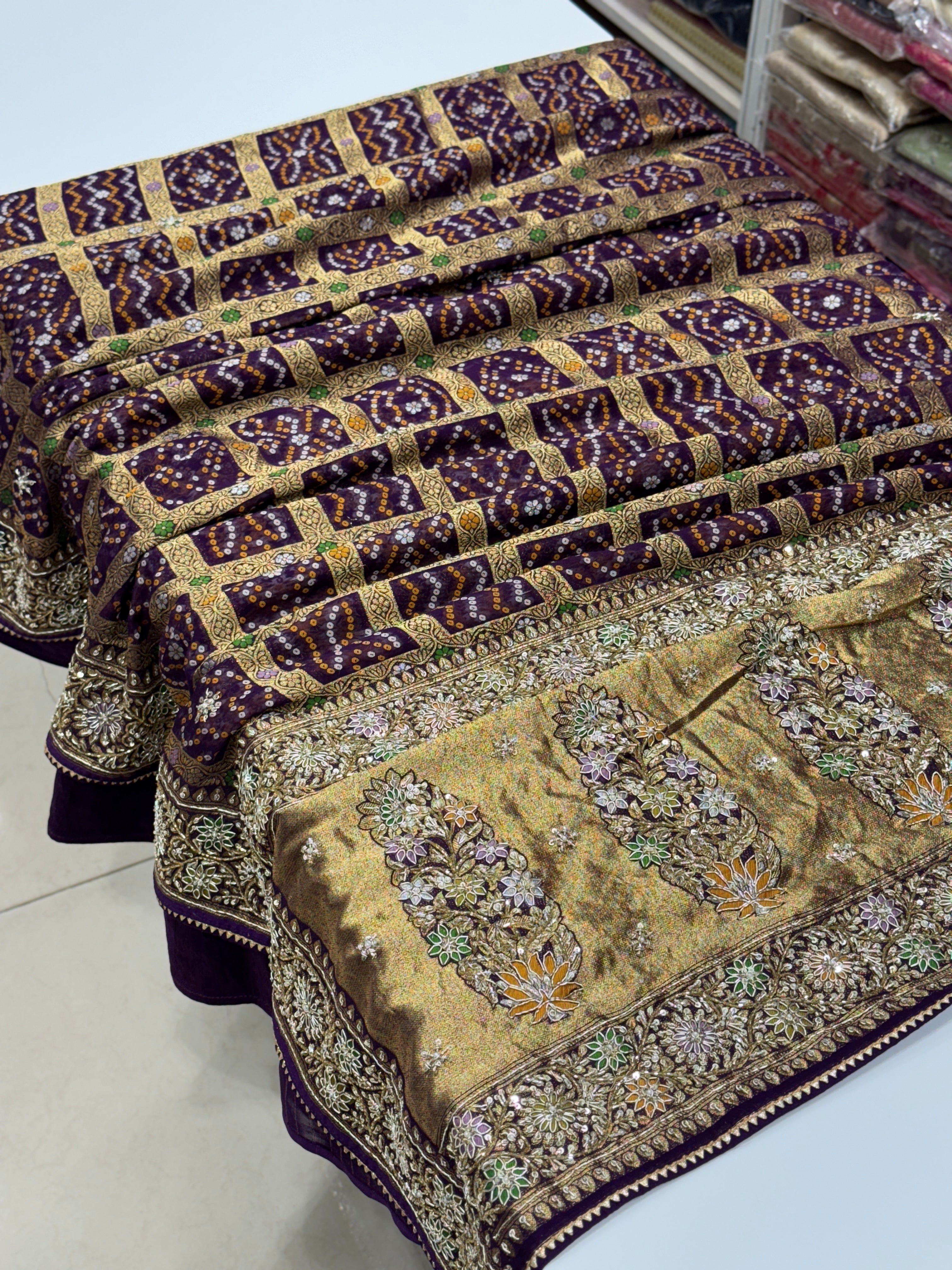 Violet Gharchola Meenakari Hand Embroidery Saree