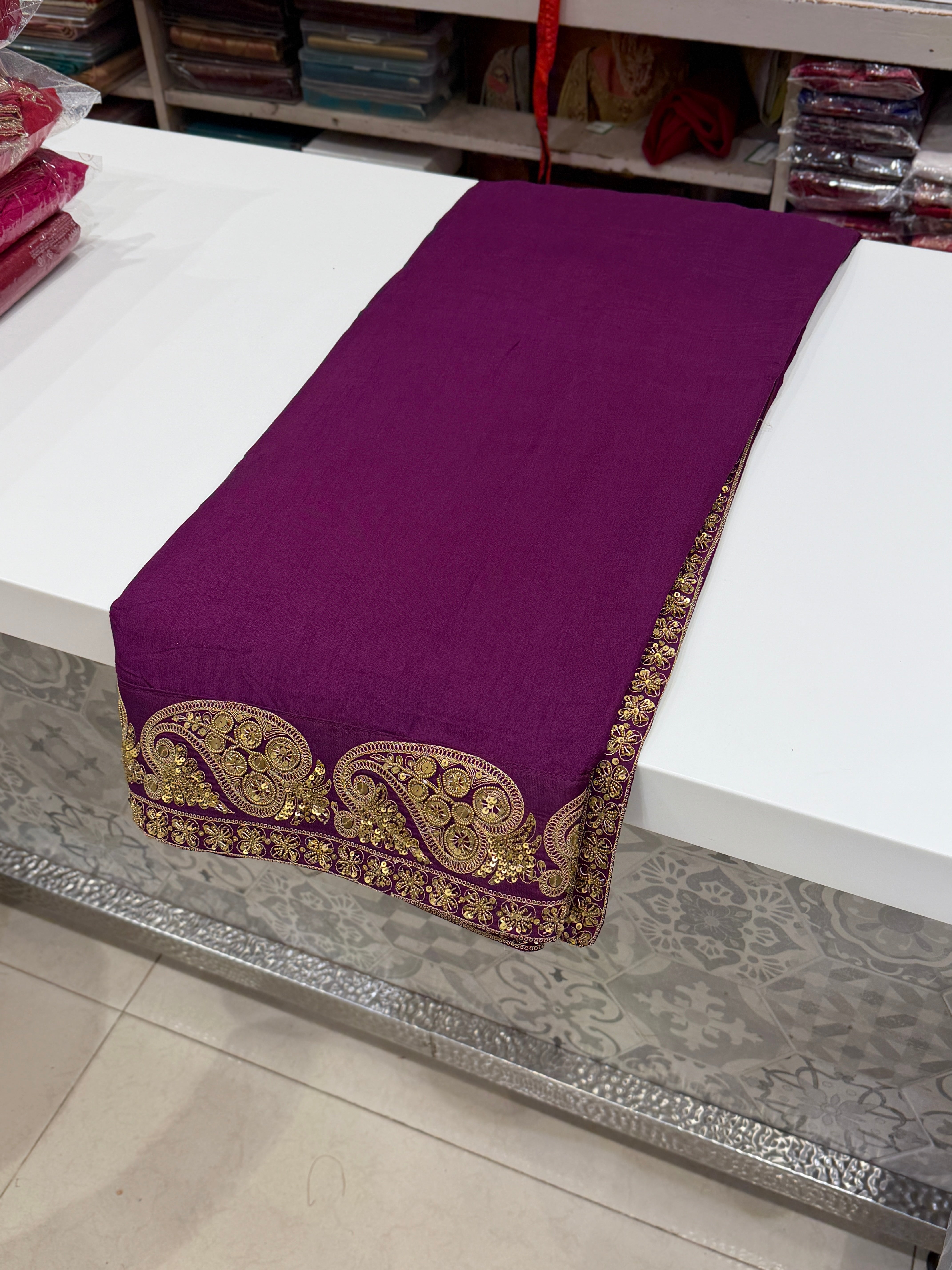 Violet Marodi Embroidery Sabyasachi Inspired Pure Silk Border Saree