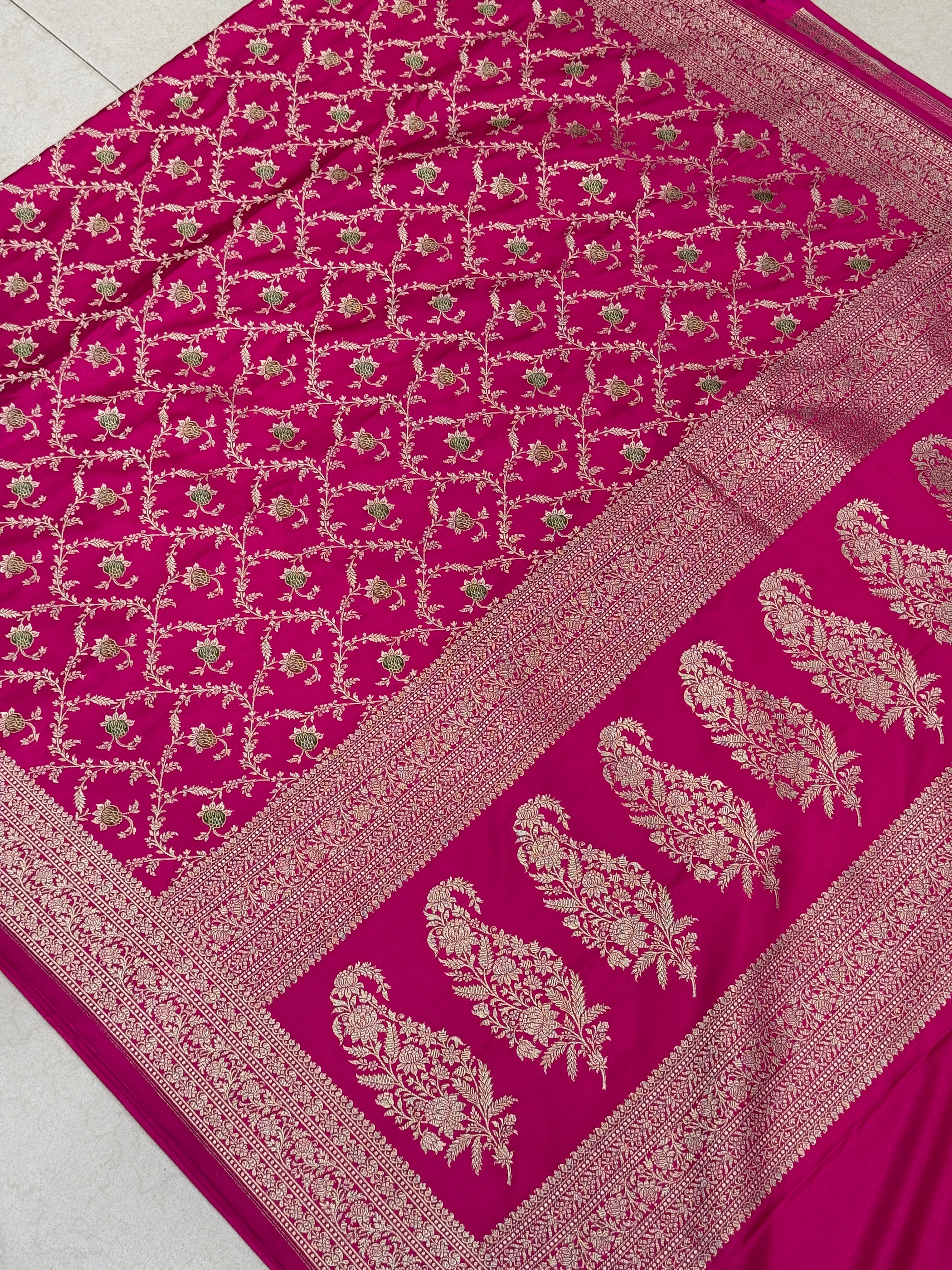 Rani Banarasi Silk Meenakari Jaal Saree