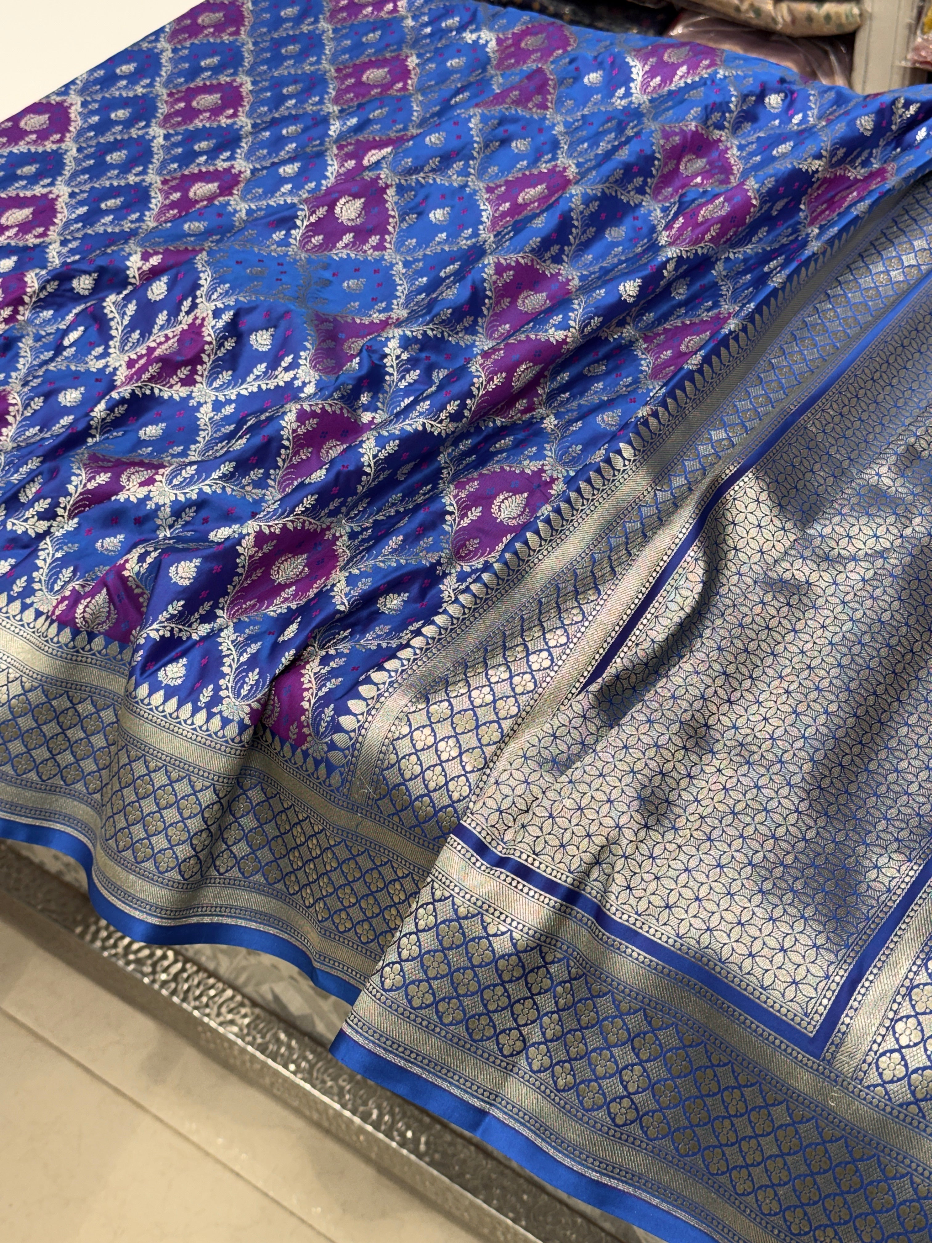 Blue Purple Rangkat Banarasi Silk Saree