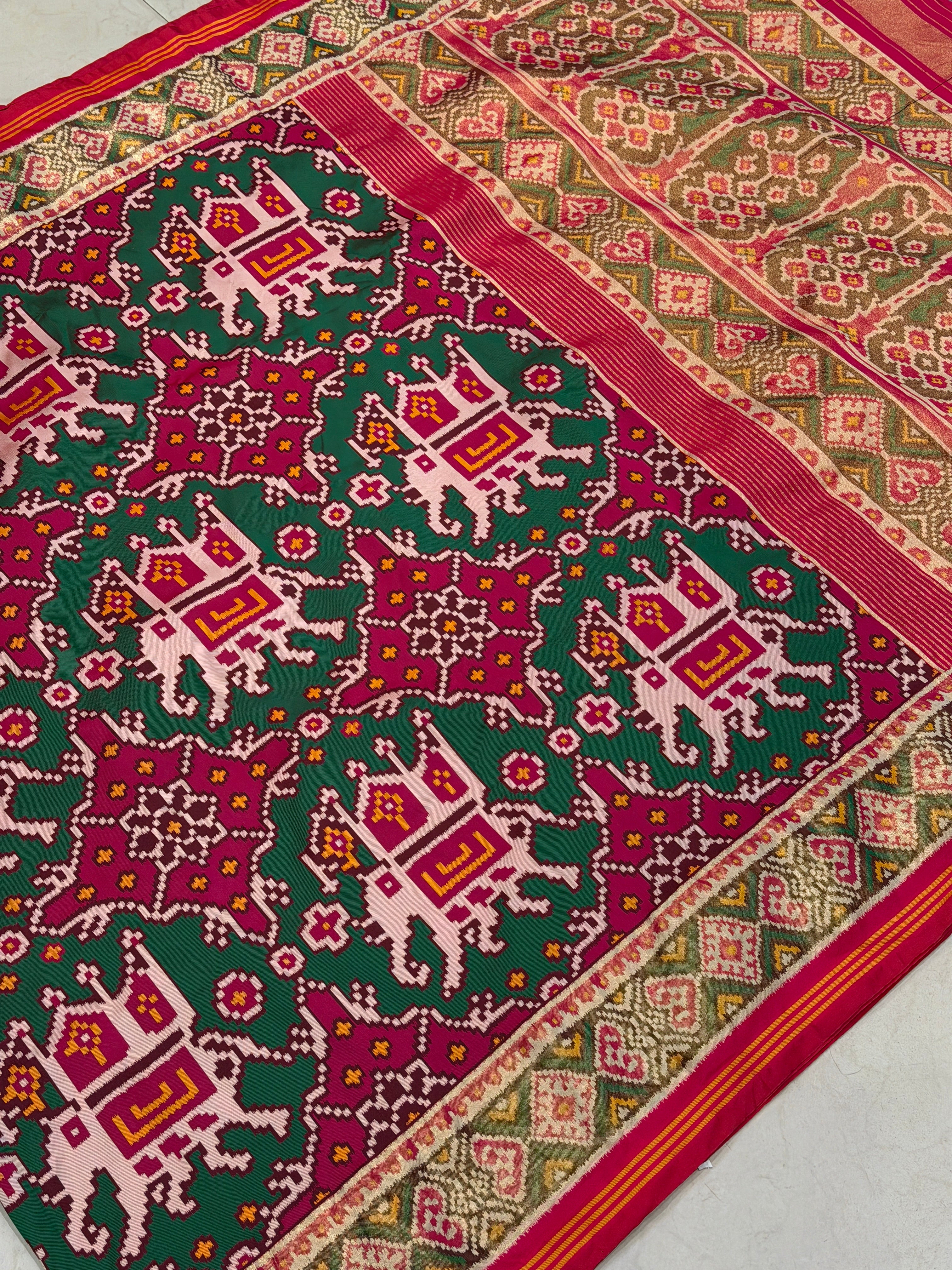 Maroon Rani Chabdi Elephant Semi Silk Weaved Patan Patola Saree
