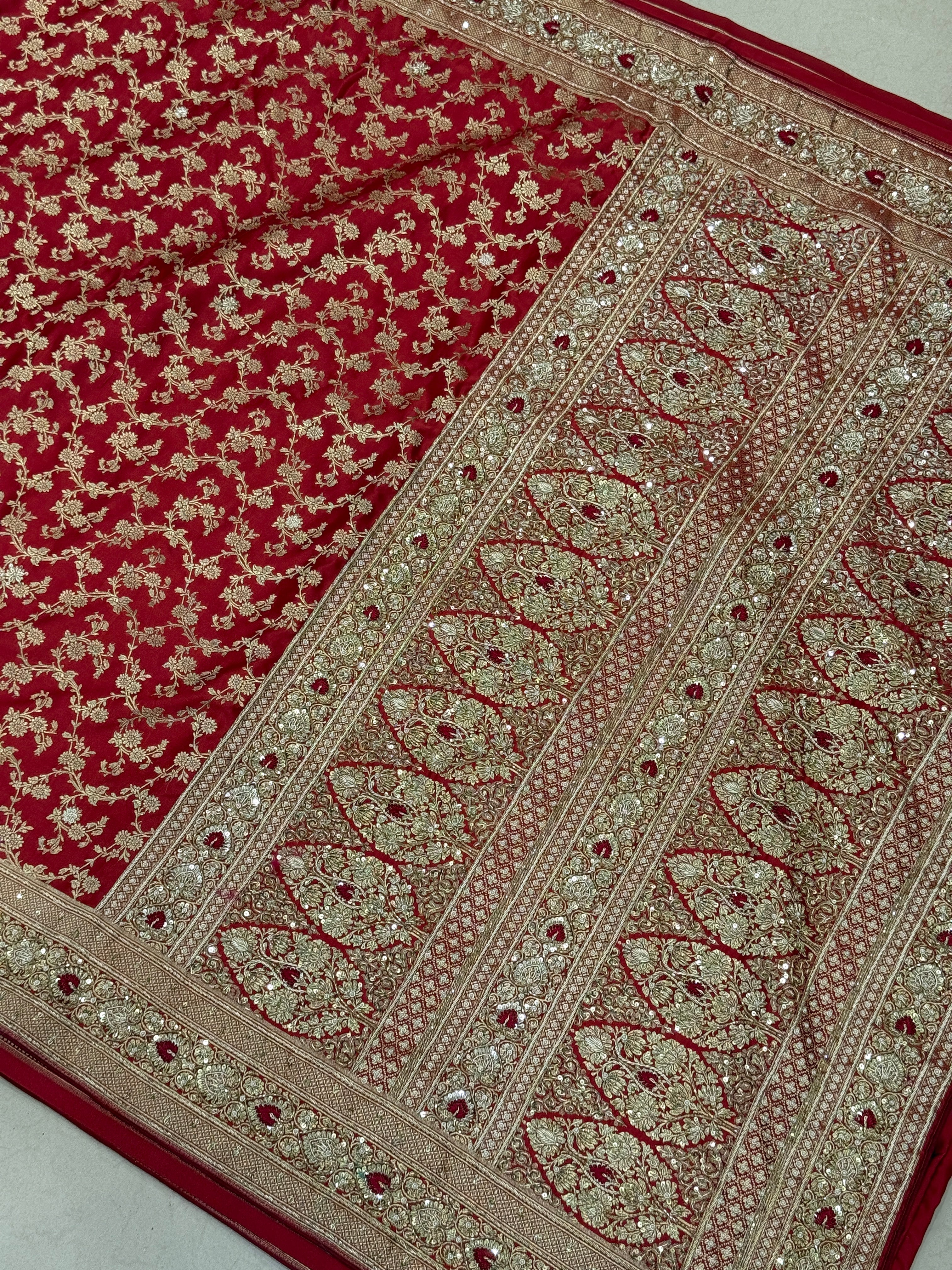 Maroon Banarasi Heart Border Resham 2.0 Zardozi Hand Embroidery Saree