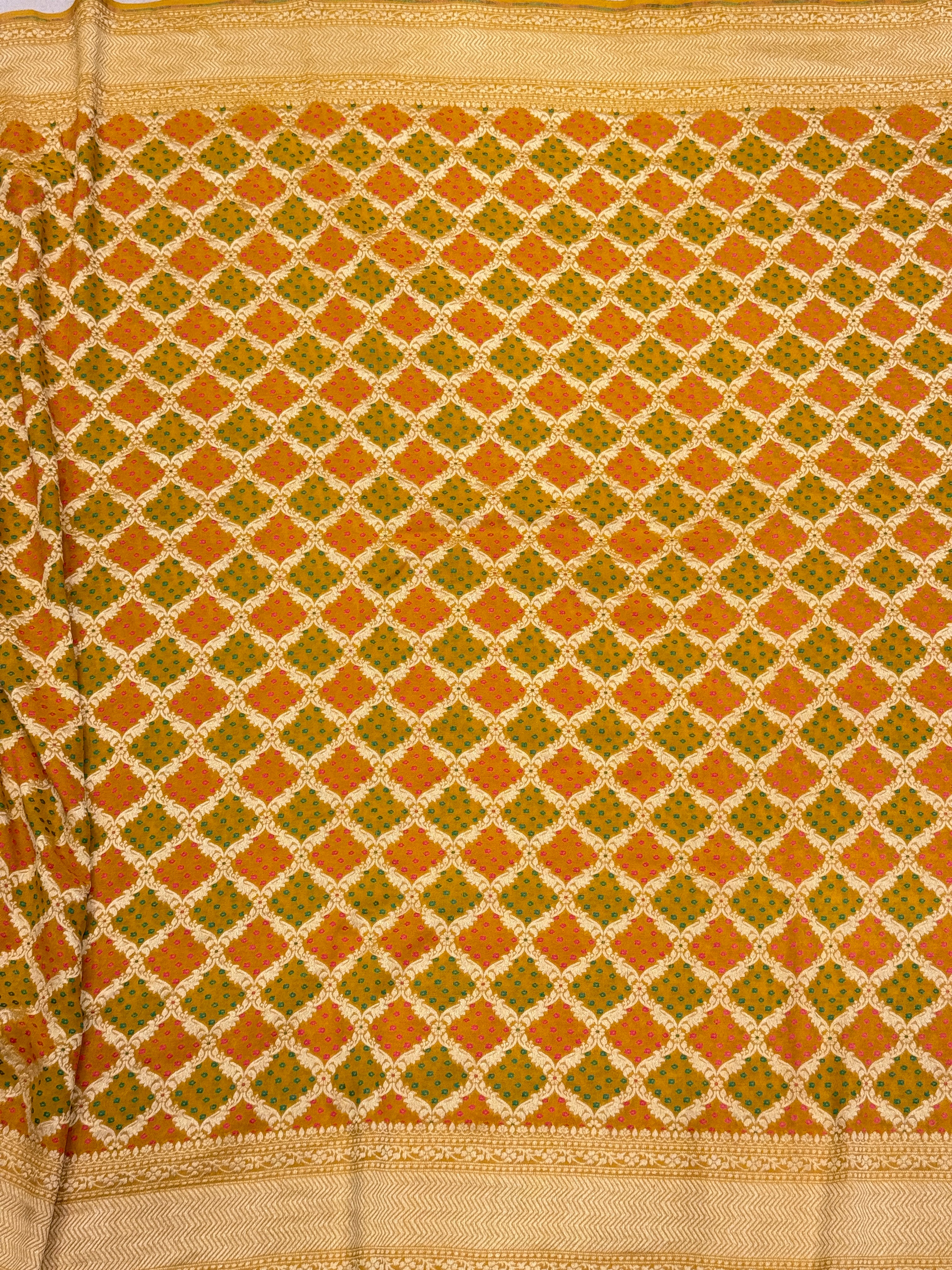 Mustard Yellow Woven Bandhej Banarasi Khaddi Georgette Saree