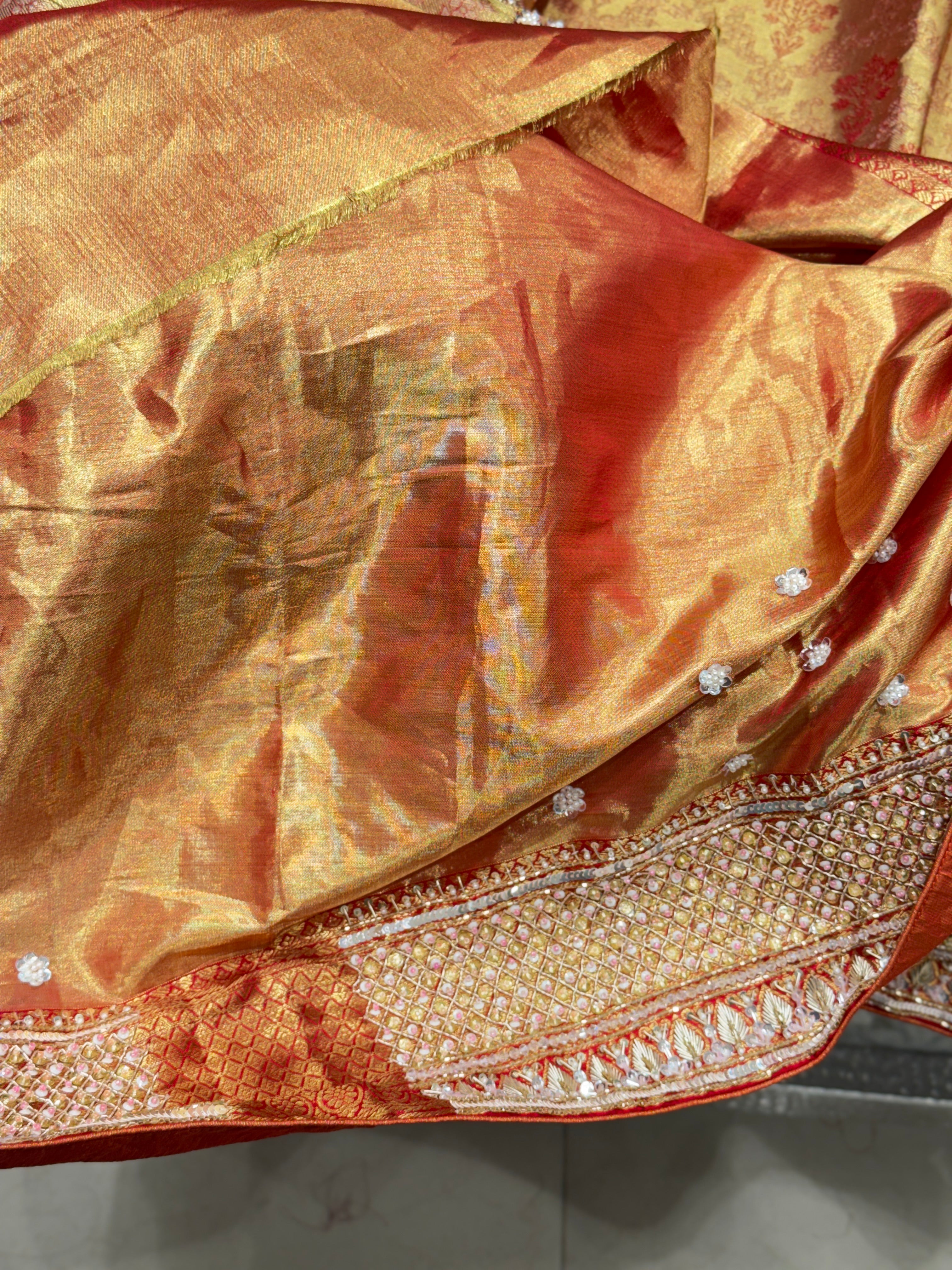 Red Jaal Tissue Kanjivaram Hand Embroidery Saree