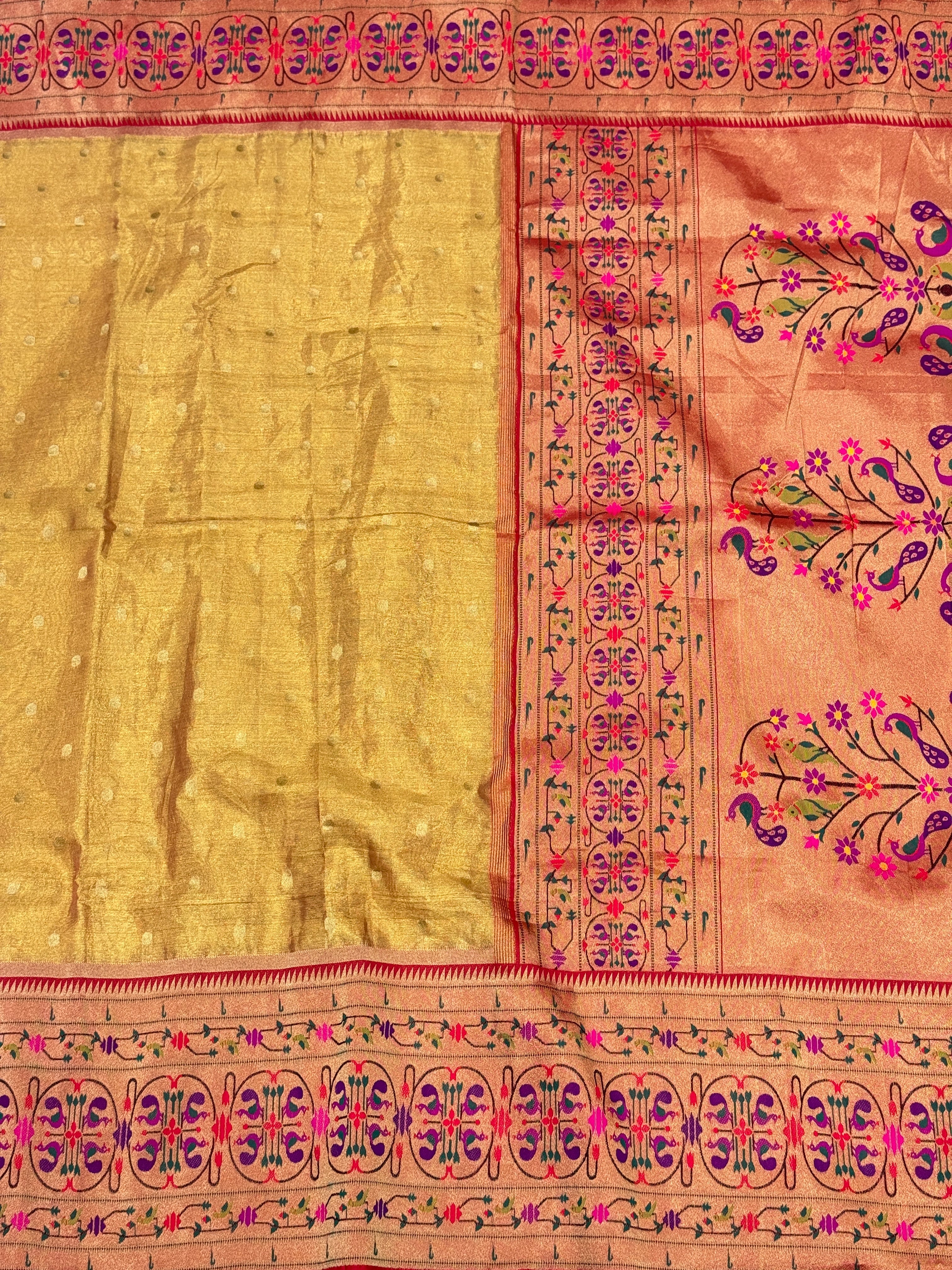 Gold Tissue Paithani Big Floral Border Saree