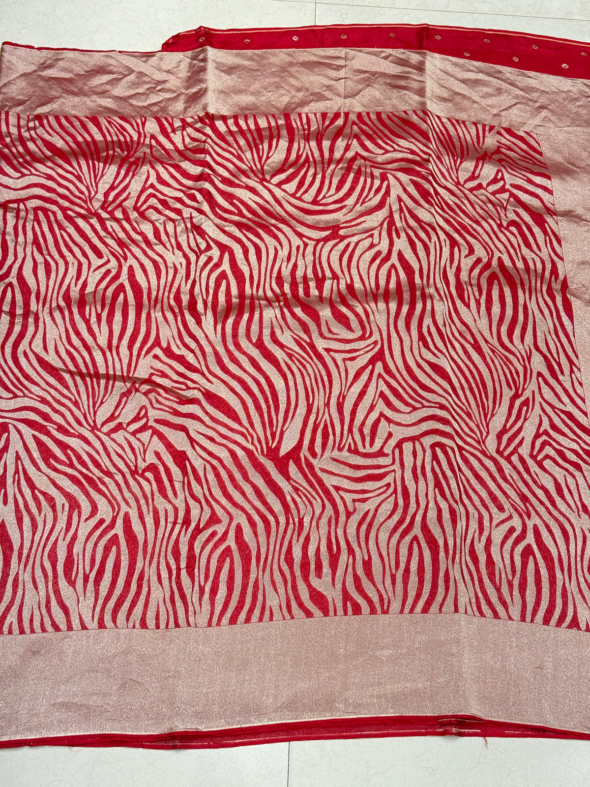 Red Munga Tissue Silk Contemporary Tiger Weave Banarasi Saree