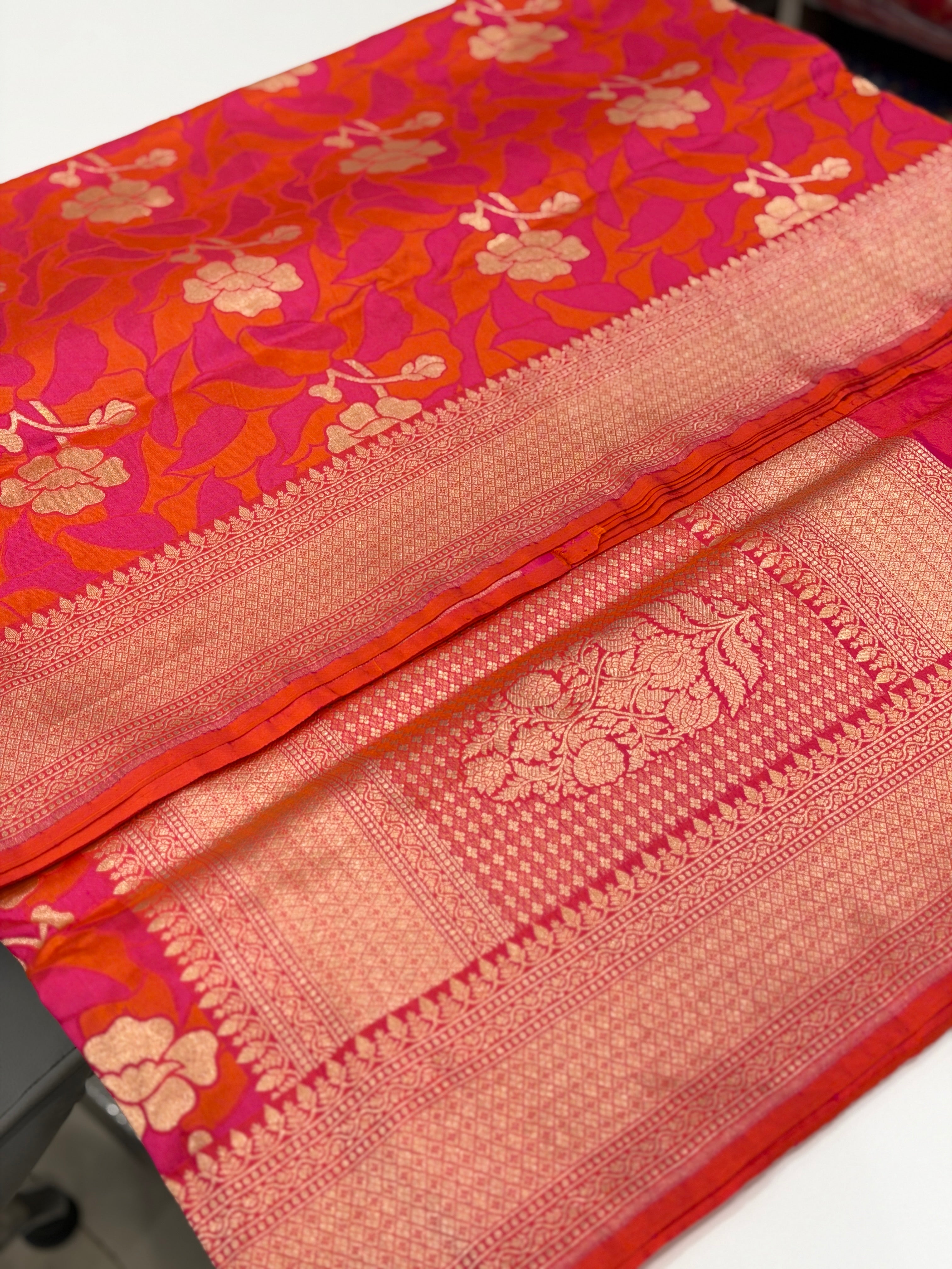 Rust Orange Rani Contemporary Banarasi Katan Silk Handloom Saree