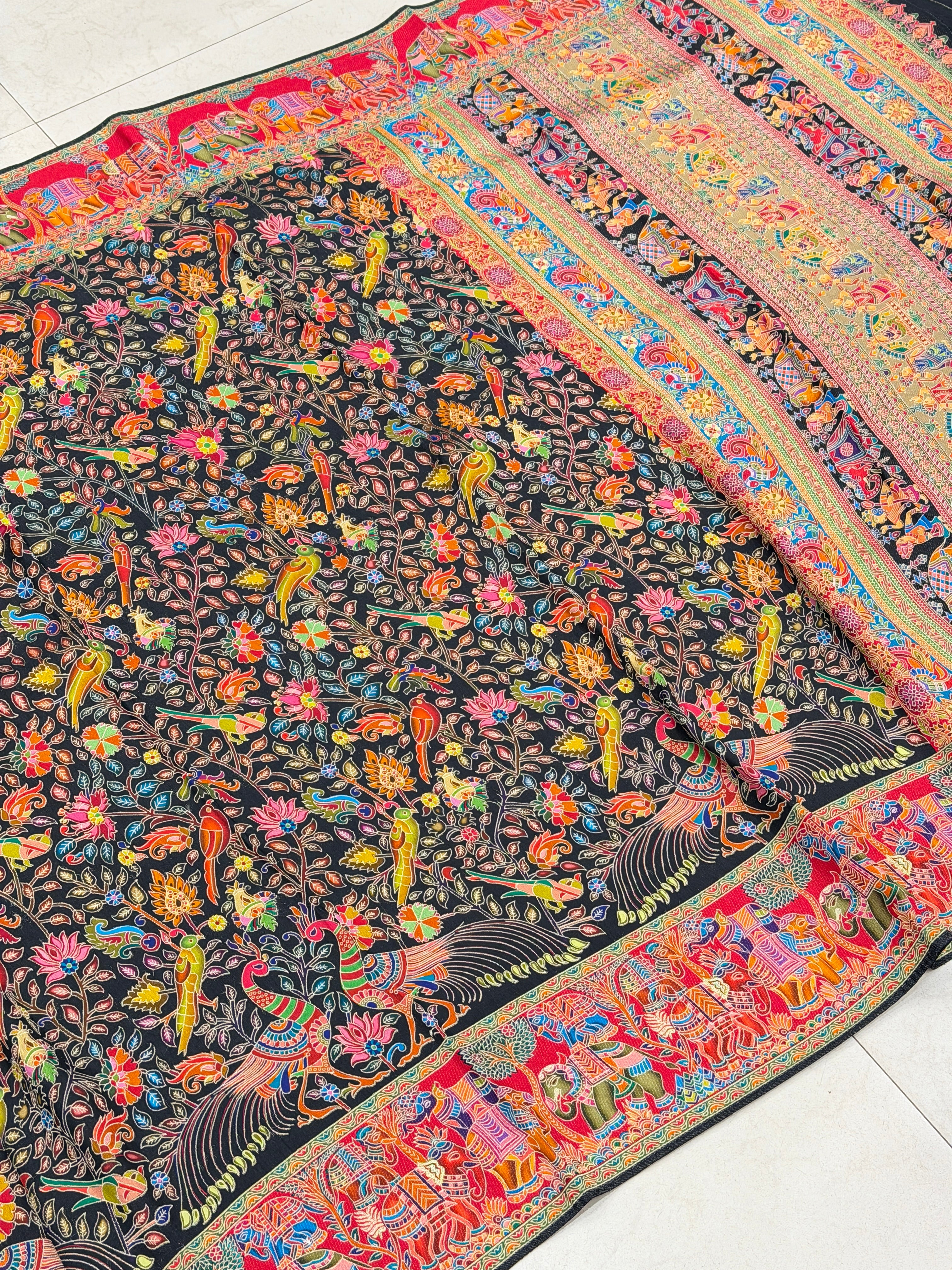 Black Weaved Pashmina Style Multi Colour Saree