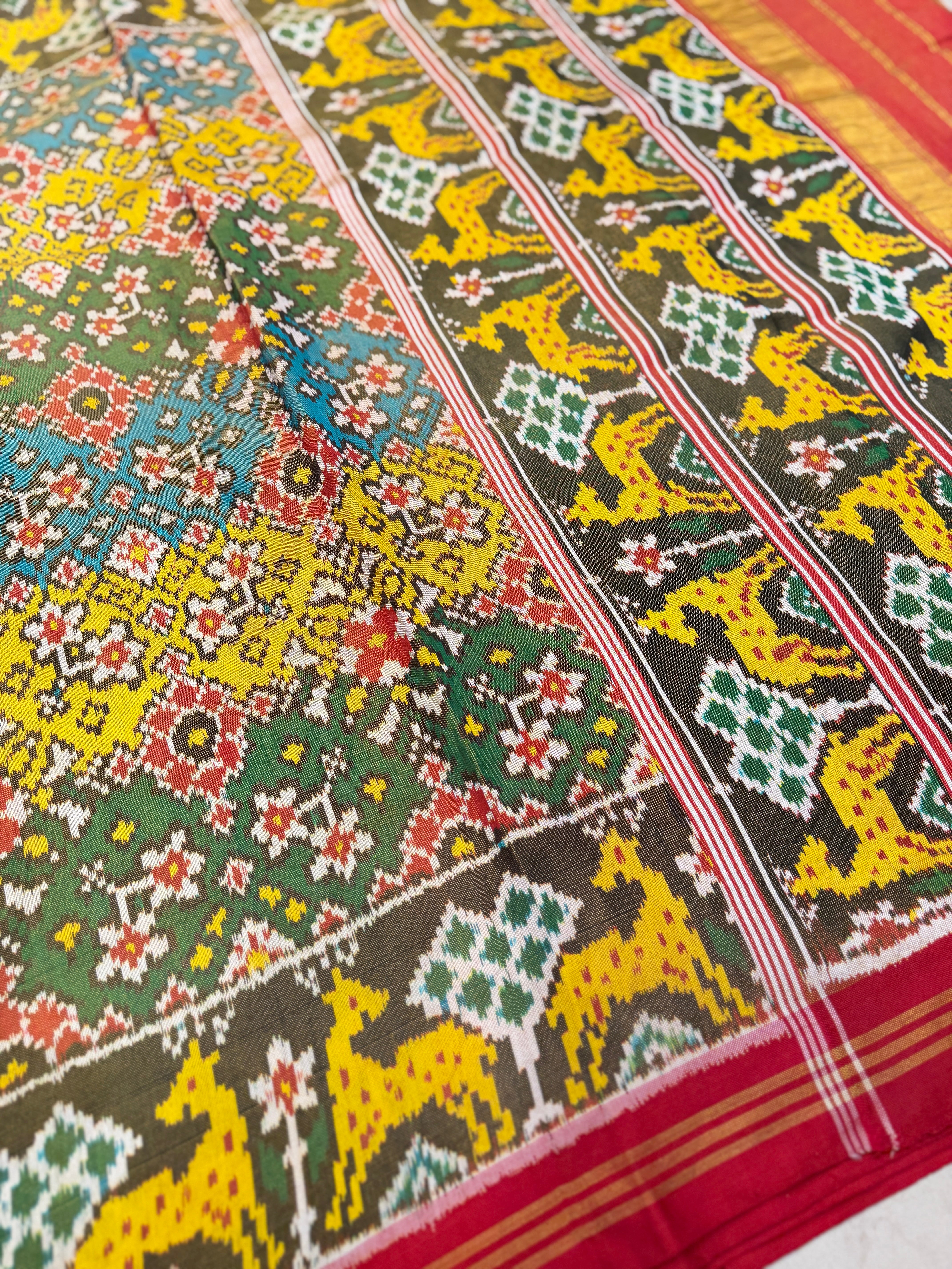 Contemporary Navratna Tissue Handloom Patan Patola Ikat Saree