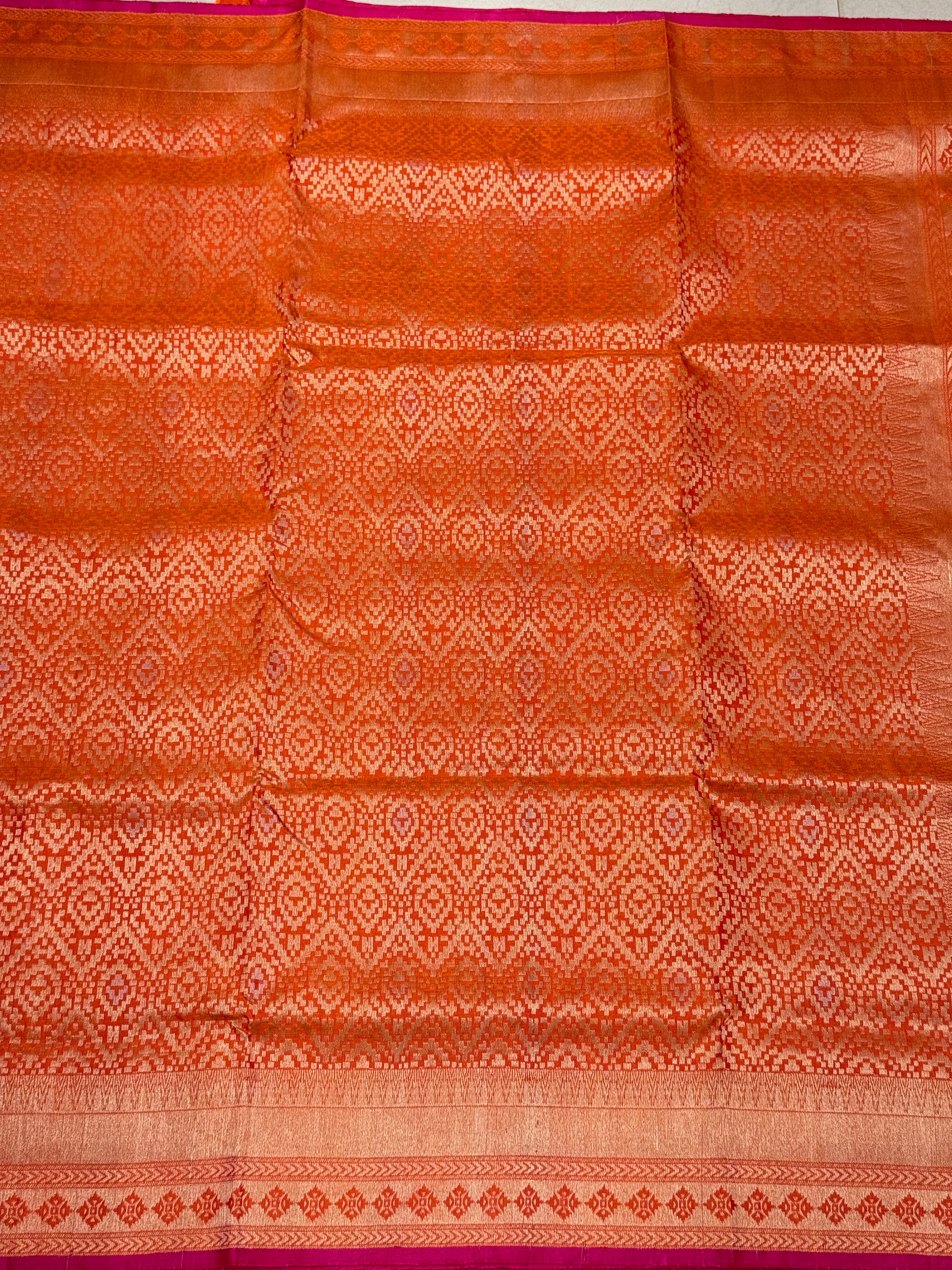 Rust Orange Patola Design Brocade Handloom Kanchipuram Pure Silk Saree