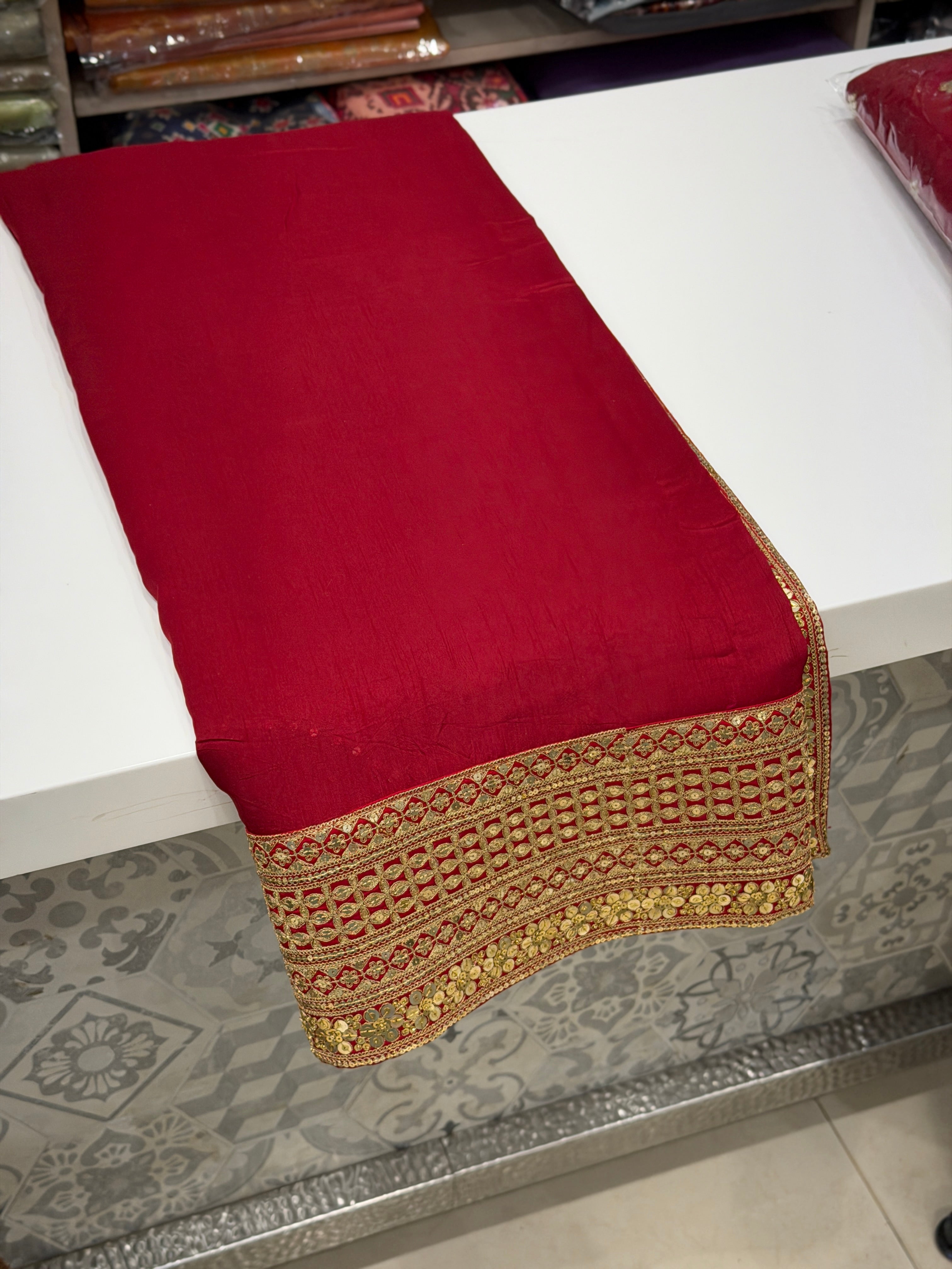 Maroon Marodi Embroidery Pure Silk Saree Plain and Border