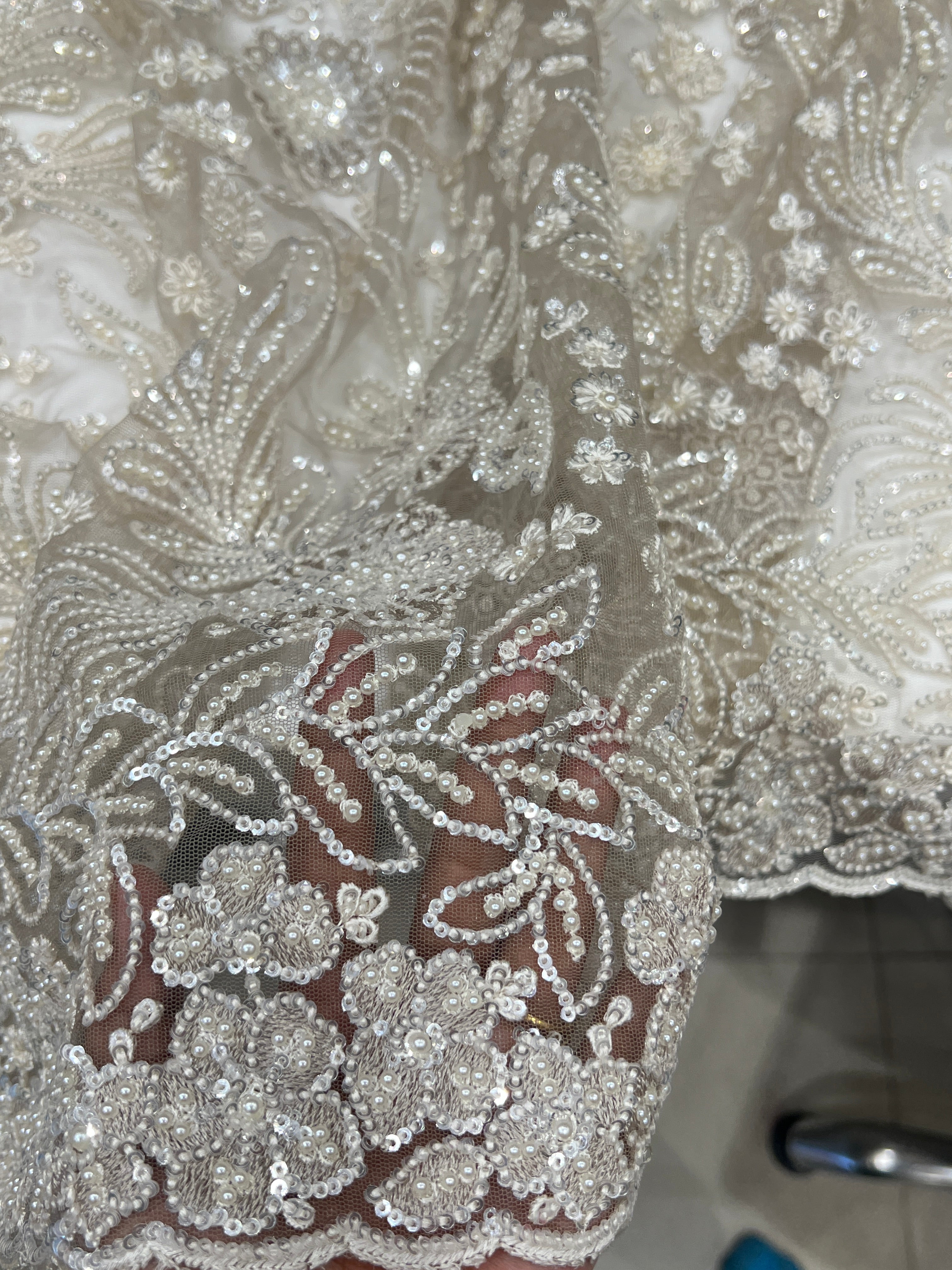 Champagne Resham Moti Jaal Net Embroidery Saree Heavy Blouse