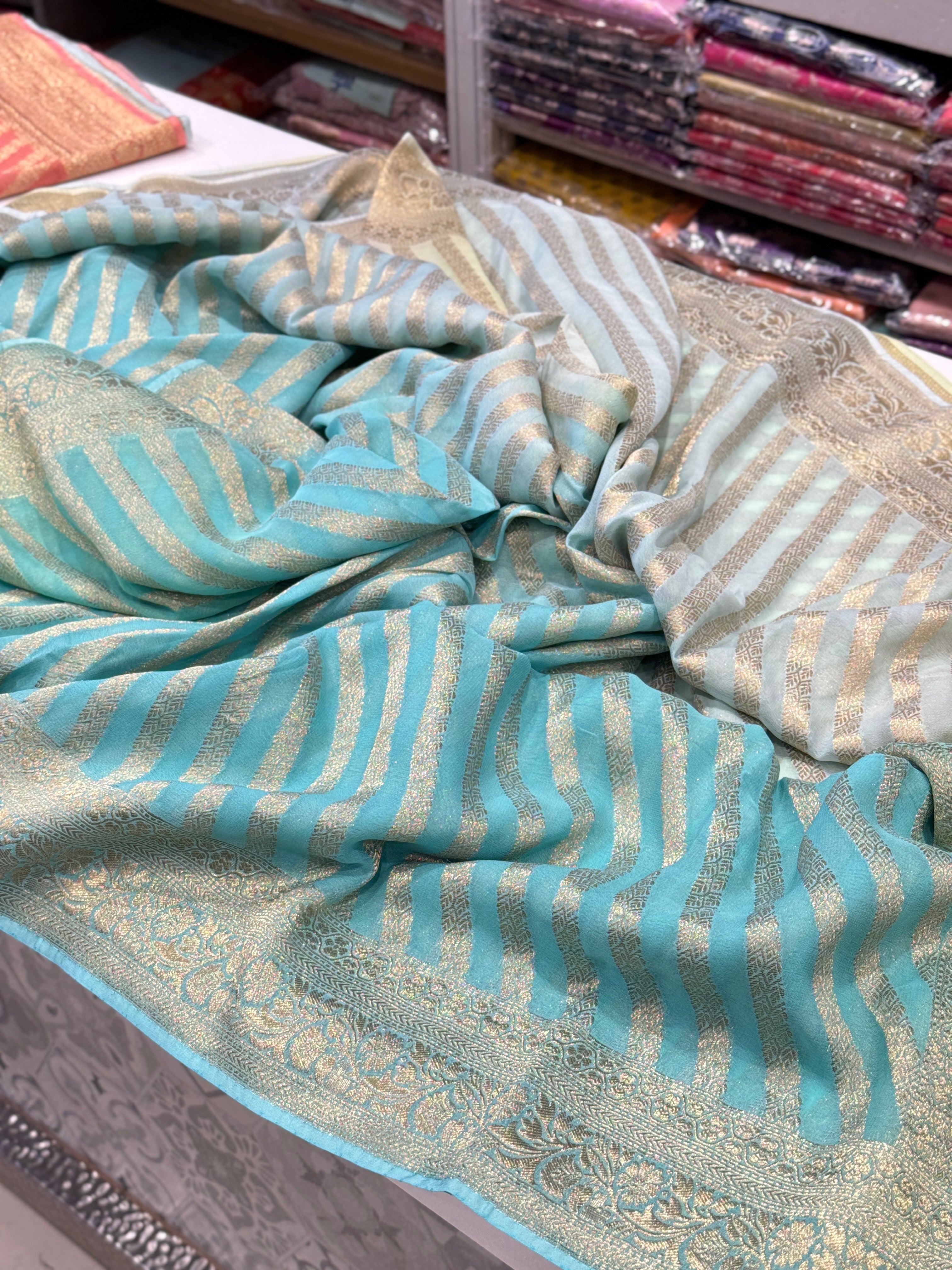 Blue Shaded Banarasi Khaddi Georgette Leheriya Saree