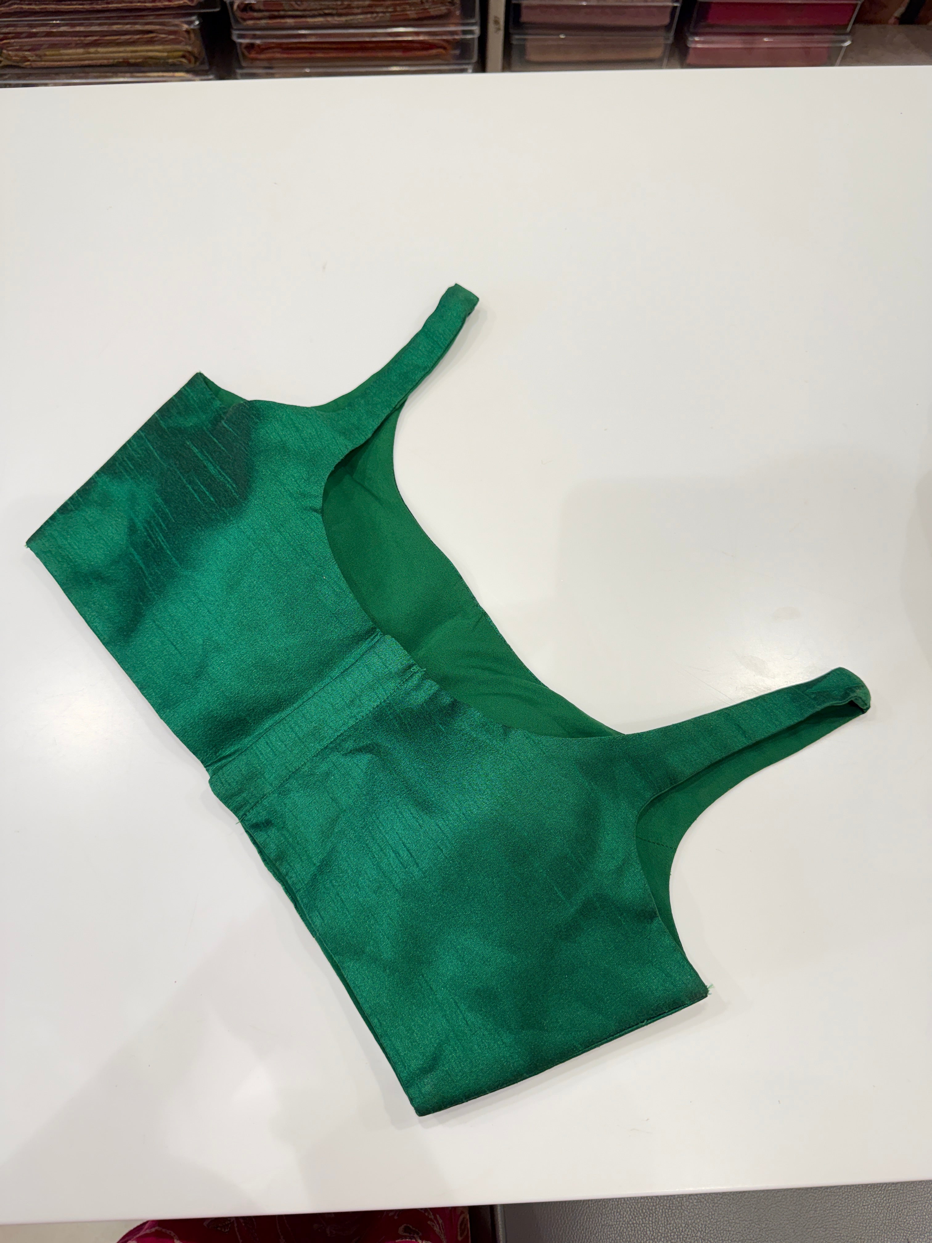 Forest Green Raw Silk Sleeveless Ready Blouse