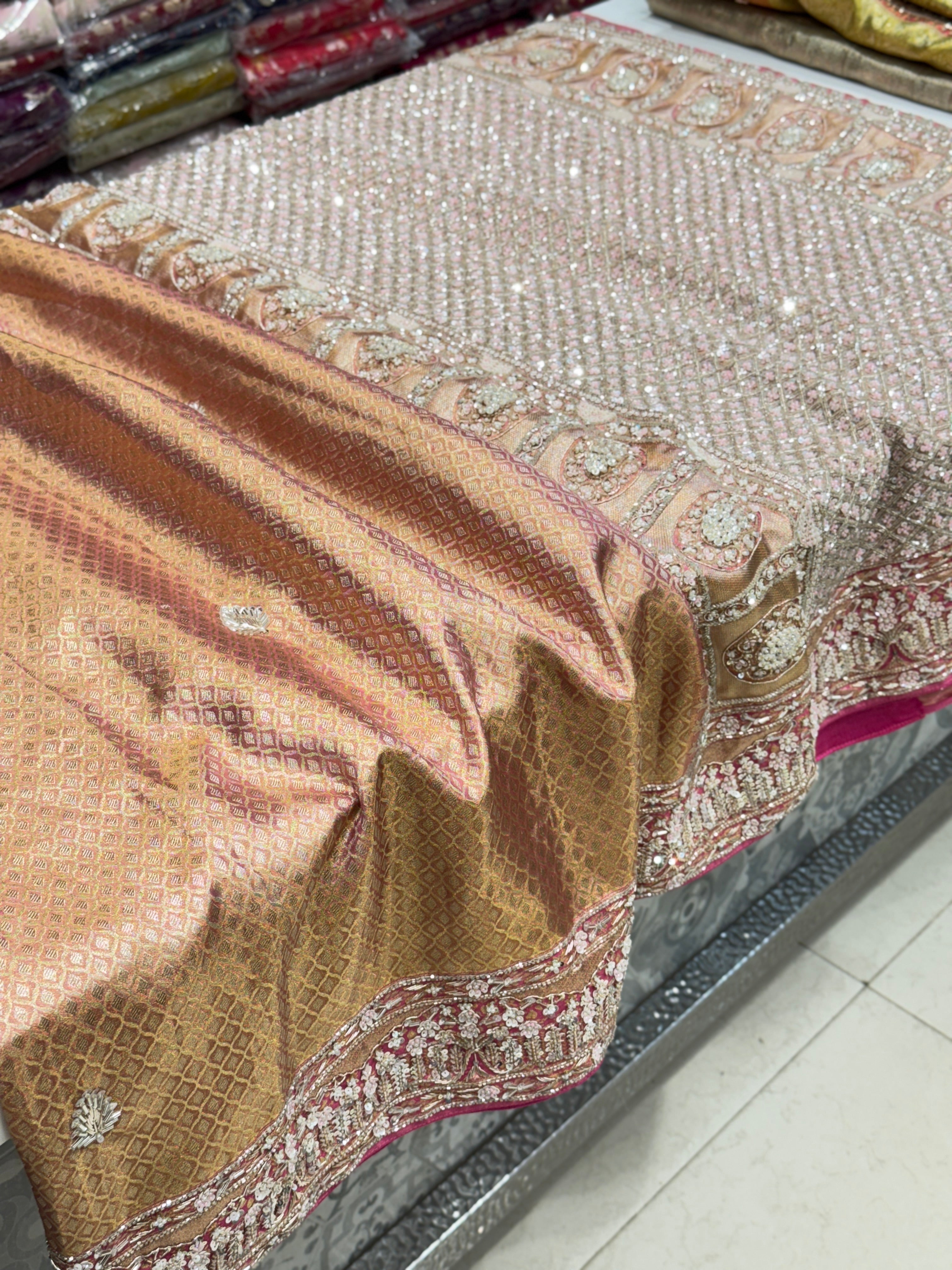 Pink Tissue Kanjivaram Hand Embroidery Saree