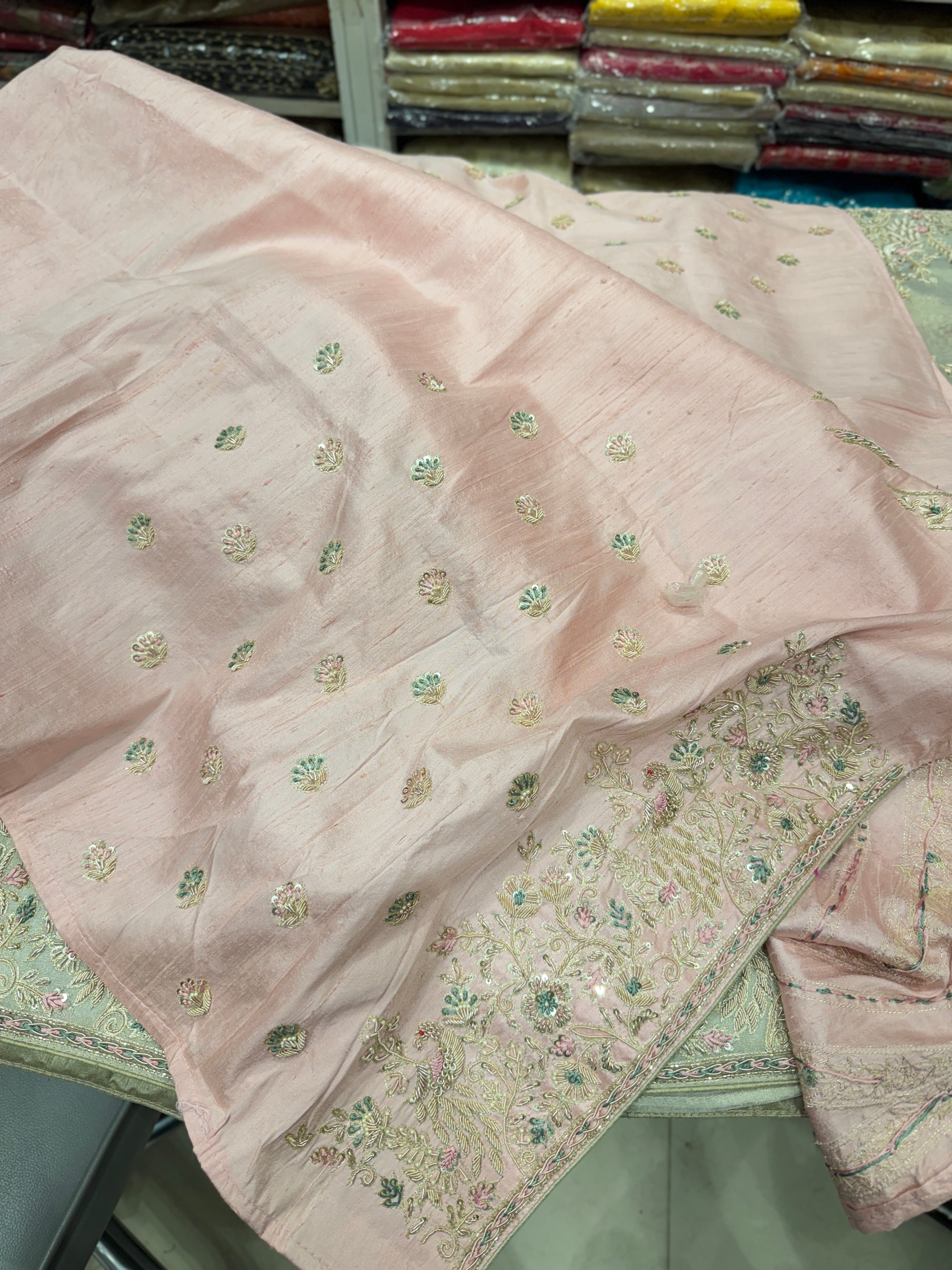 Silver Tissue Saree Zardosi Jaal Hand Embroidery Contrast Blouse