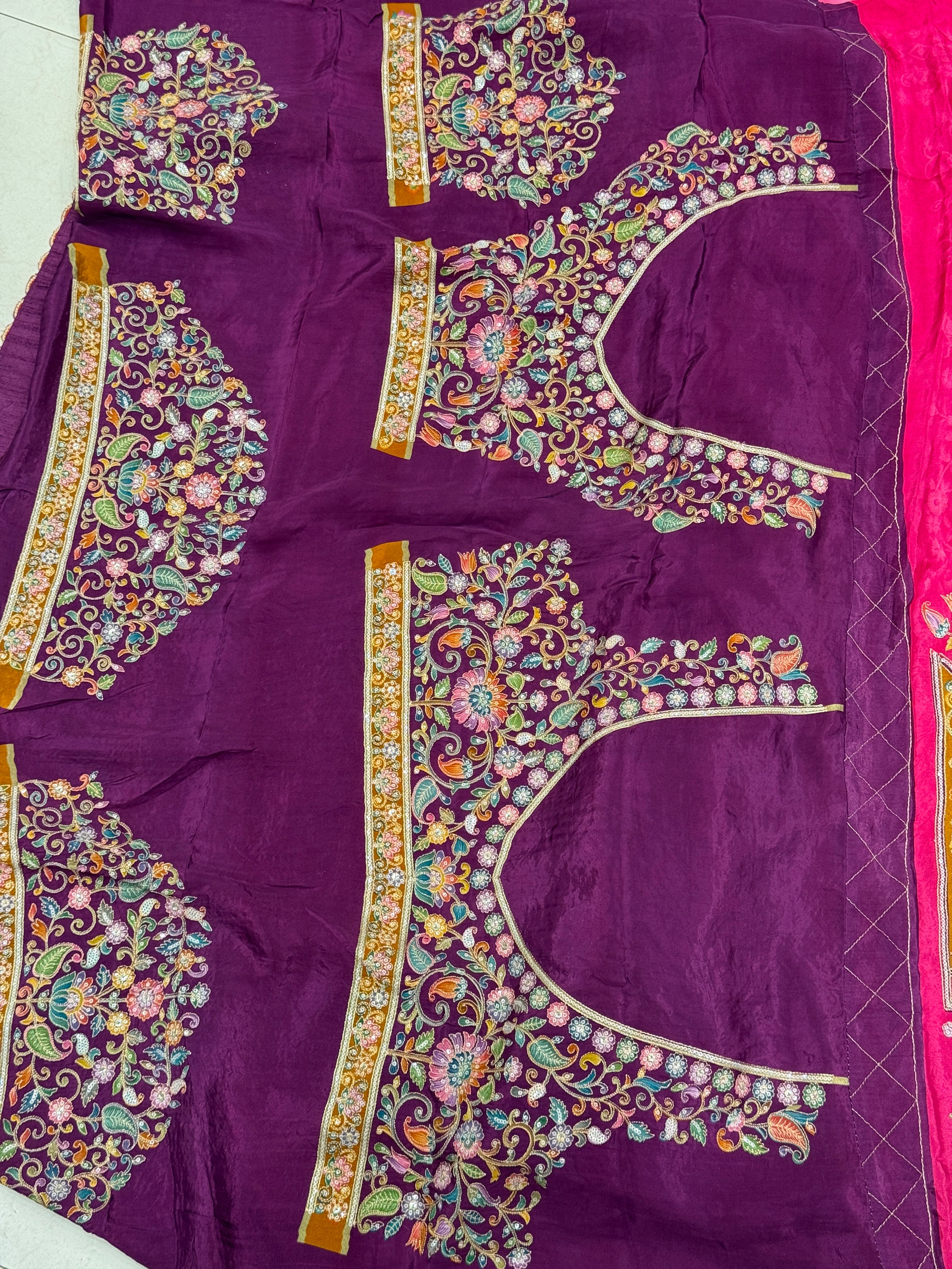 Rani Meenakari Crepe Banarasi Pita Embroidery Saree