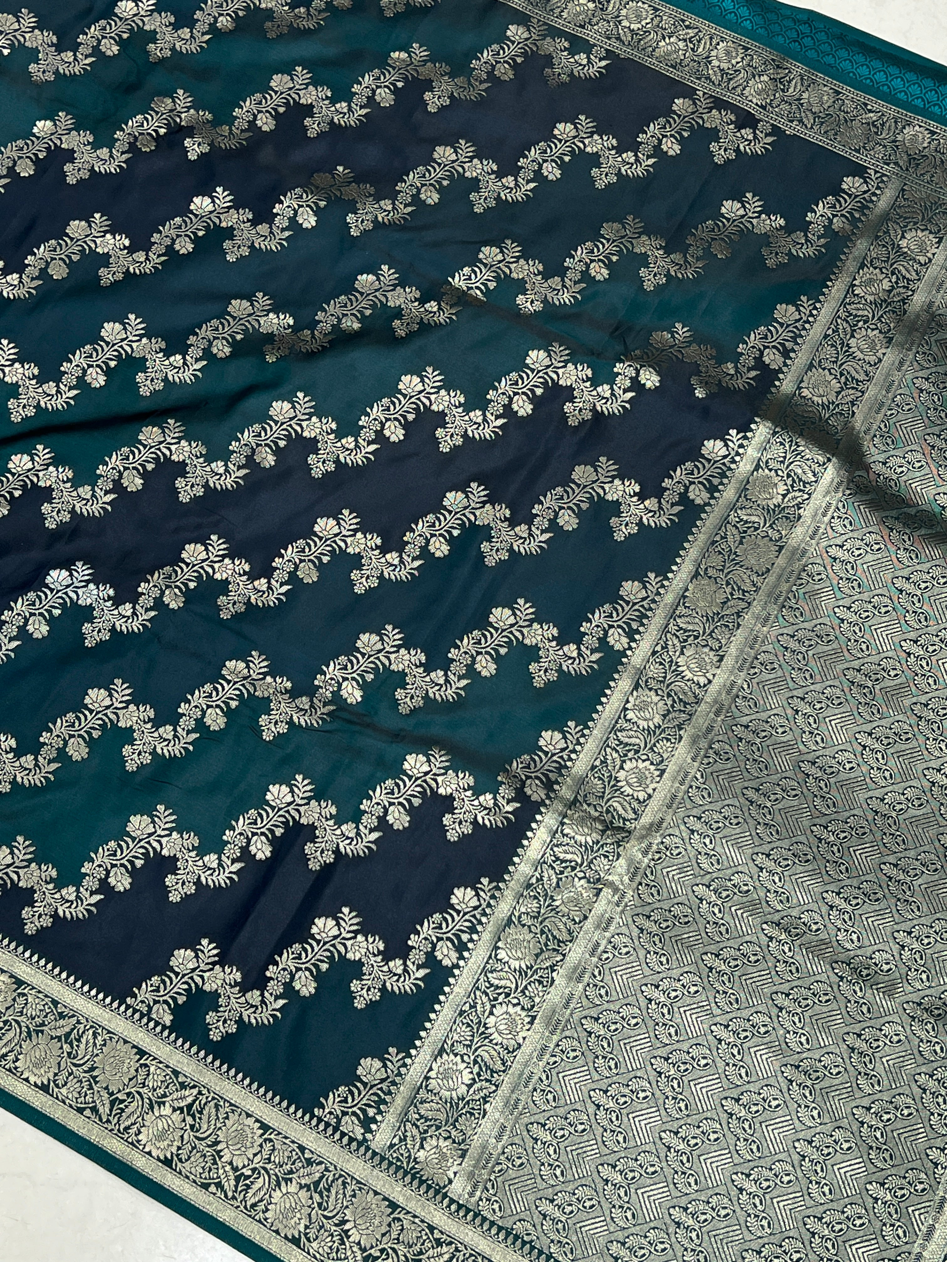 Green Banarasi Mashru Leheriya Saree