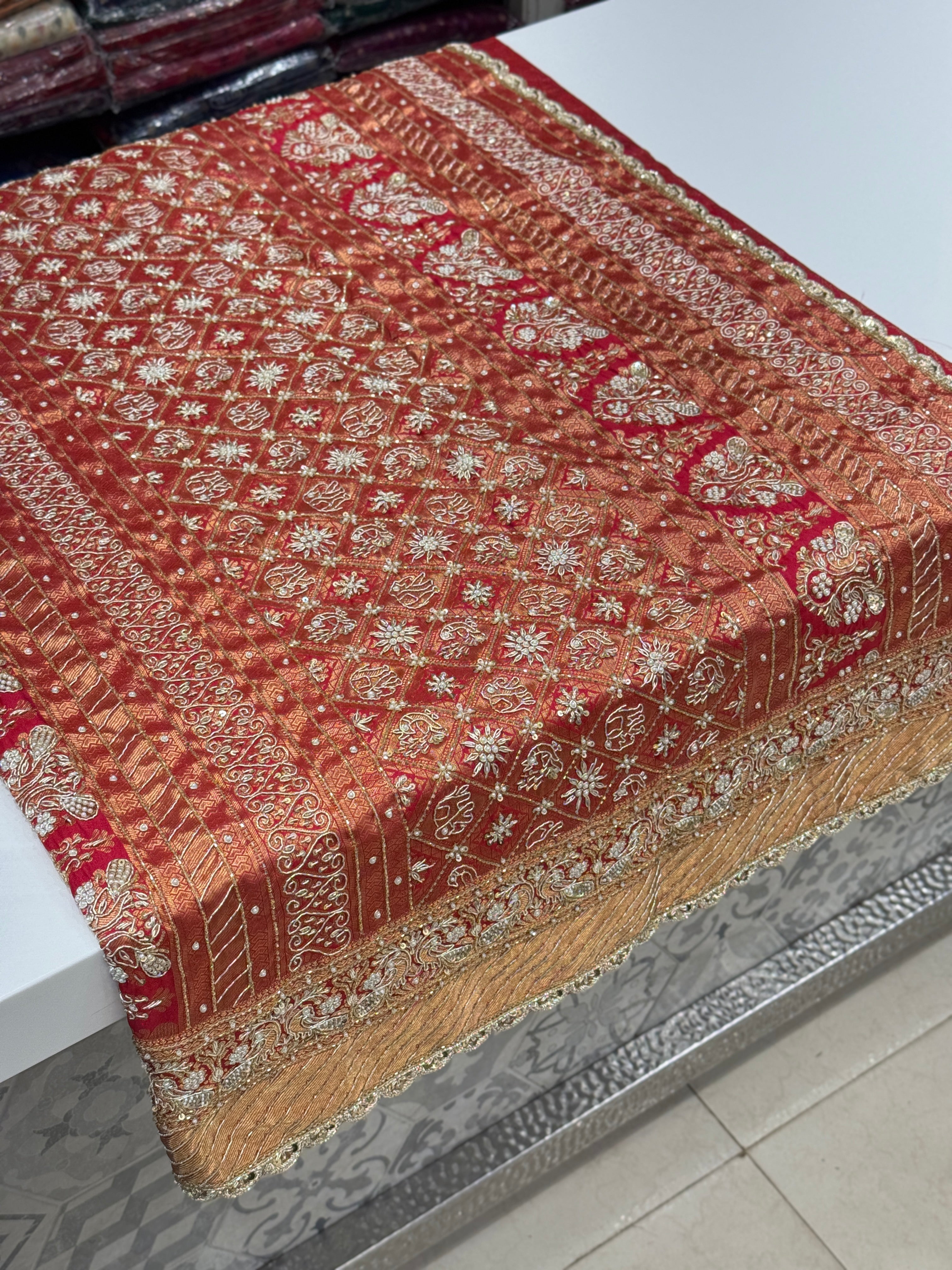 Crimson Kanjivaram Zardosi Hand Embroidery Saree