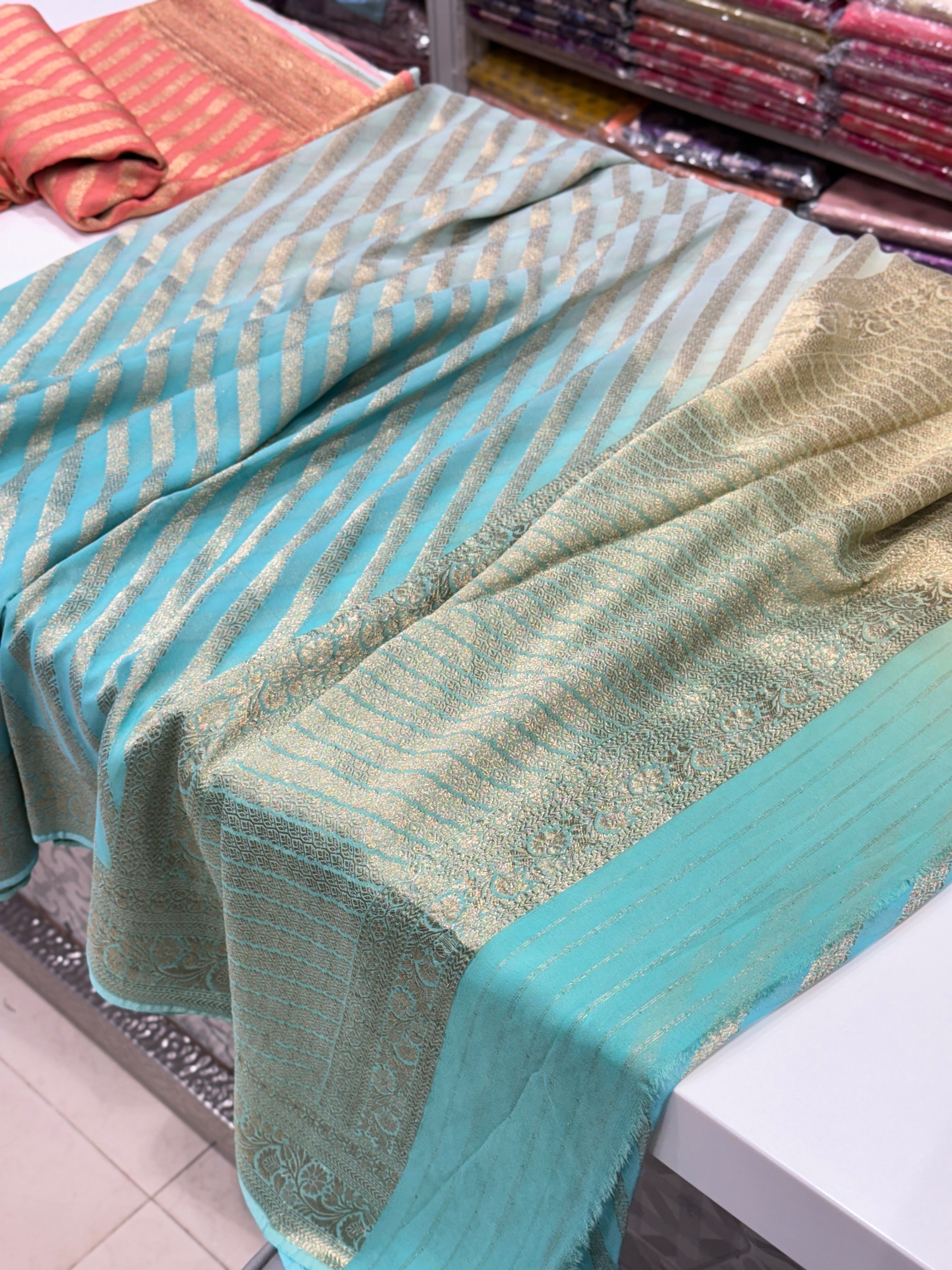 Blue Shaded Banarasi Khaddi Georgette Leheriya Saree