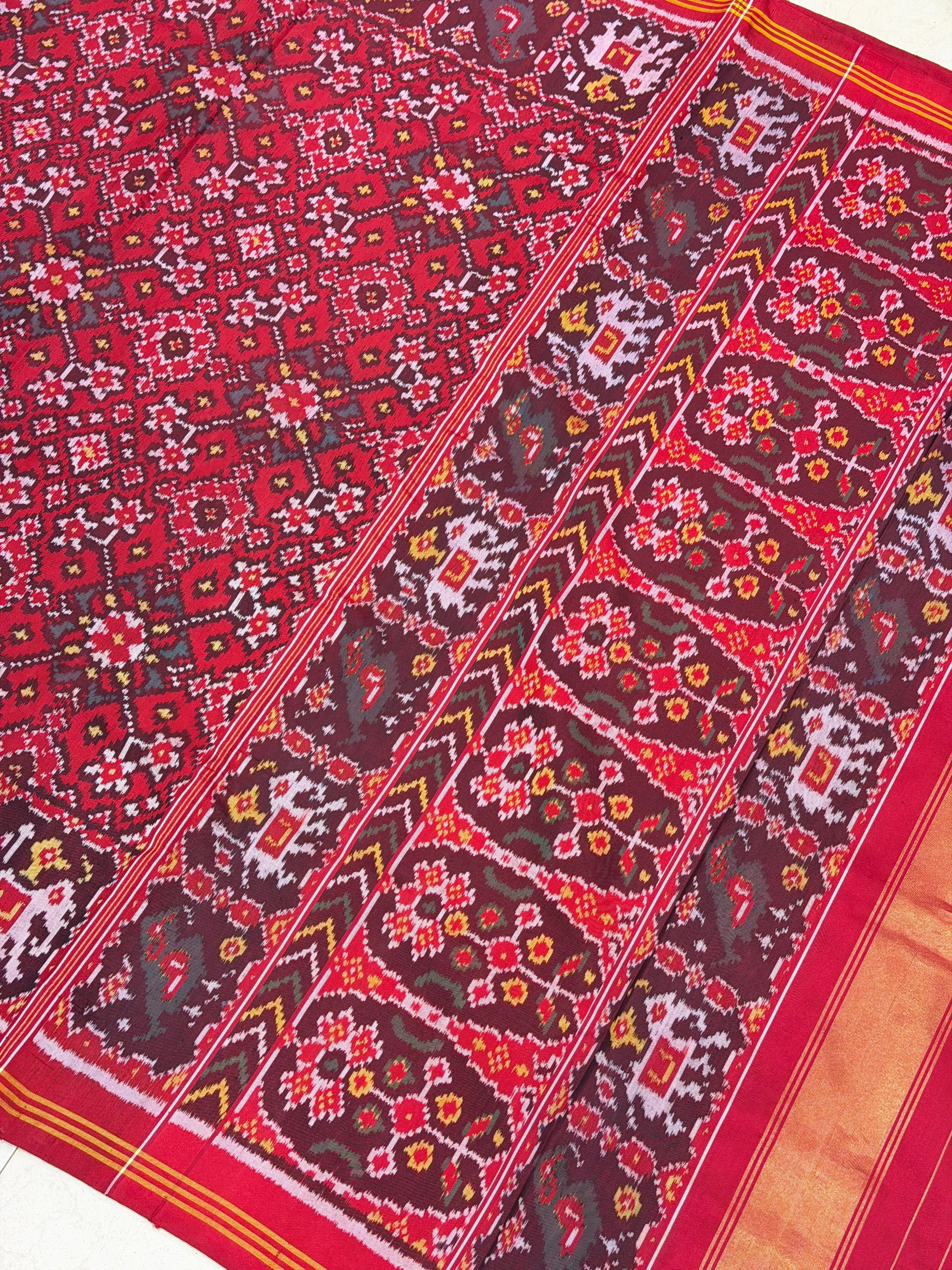 Red Navratna Patan Patola Handloom Pure Silk Saree