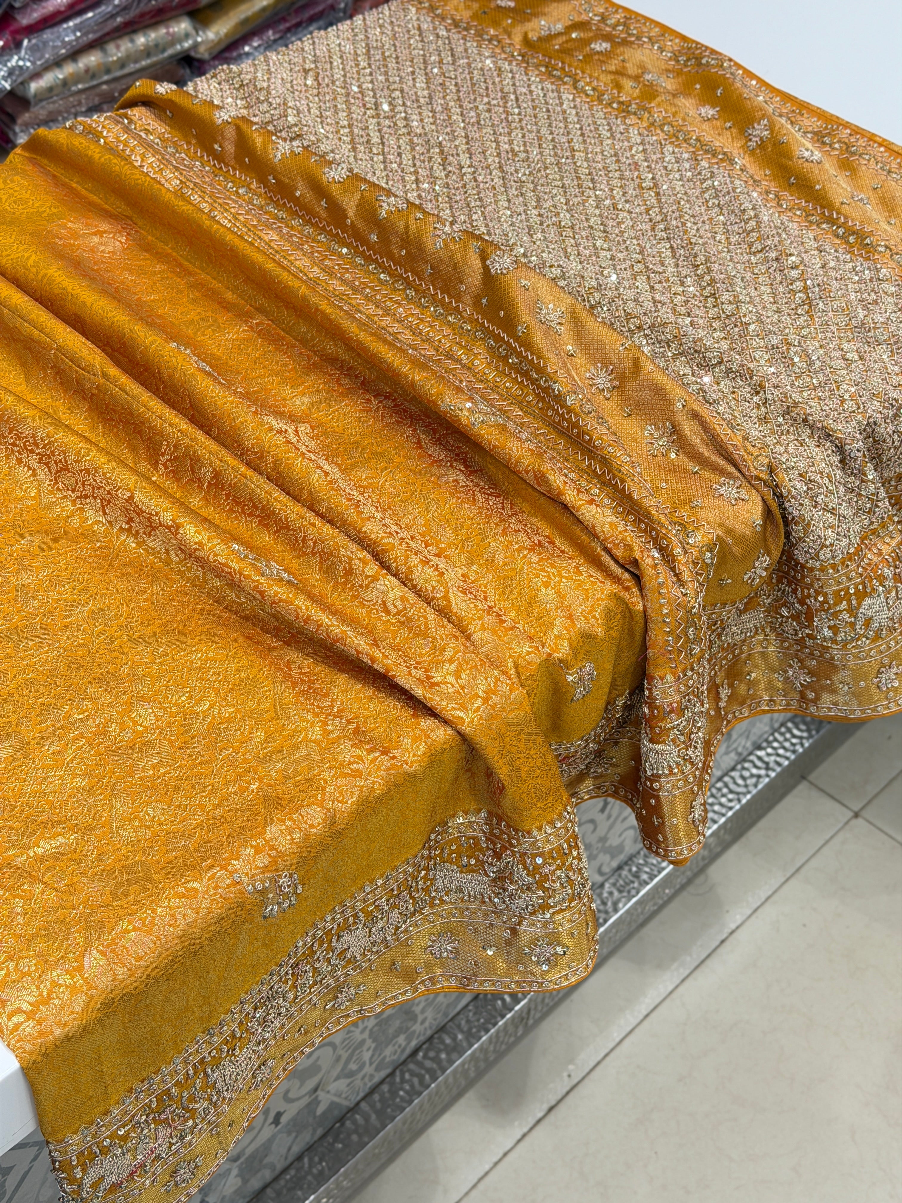 Rust Orange Doli Kanjivaram Zardosi Hand Embroidery Saree