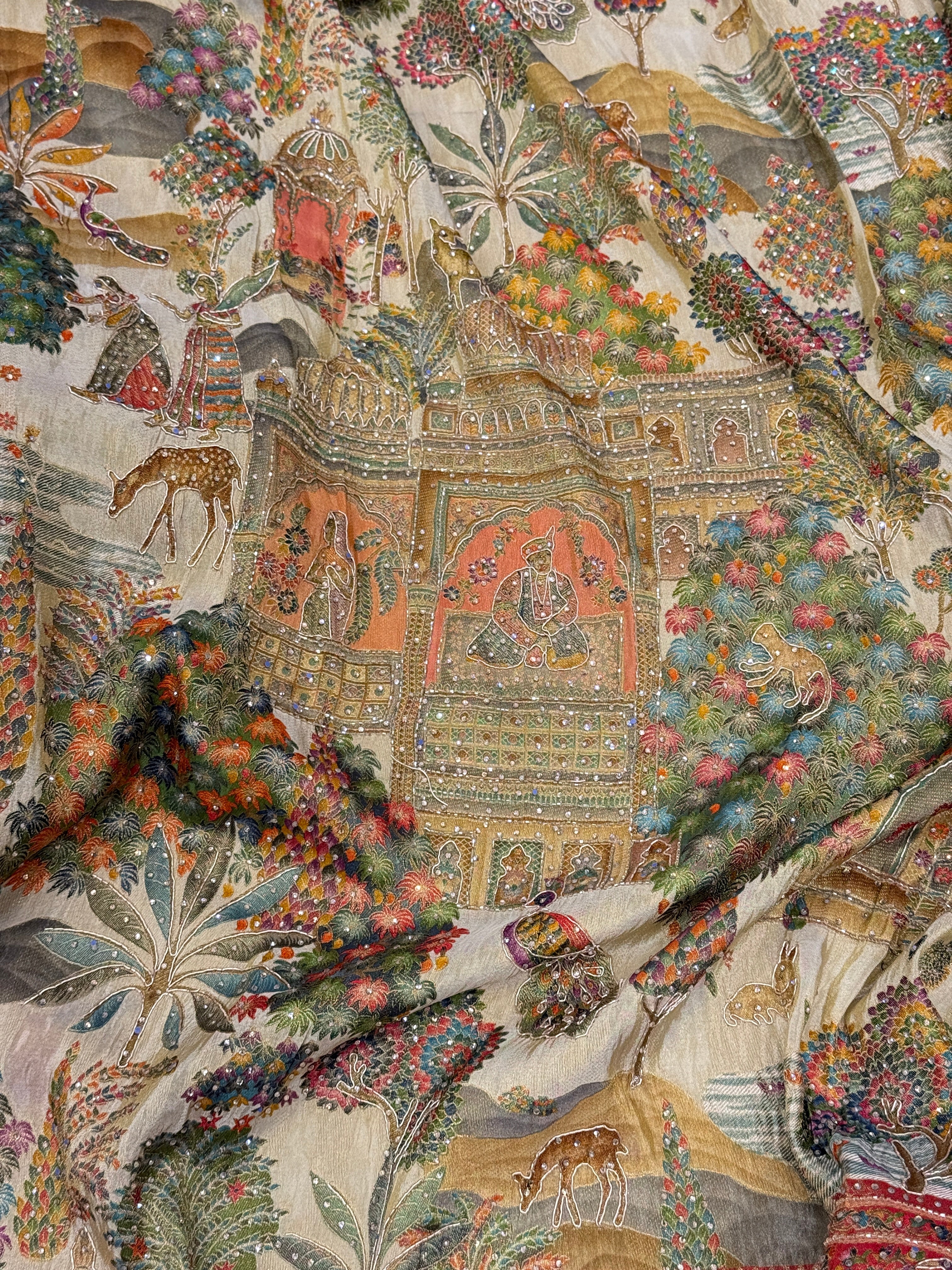 Jodha Akbar Theme Munga Tissue Hand Embroidery Saree