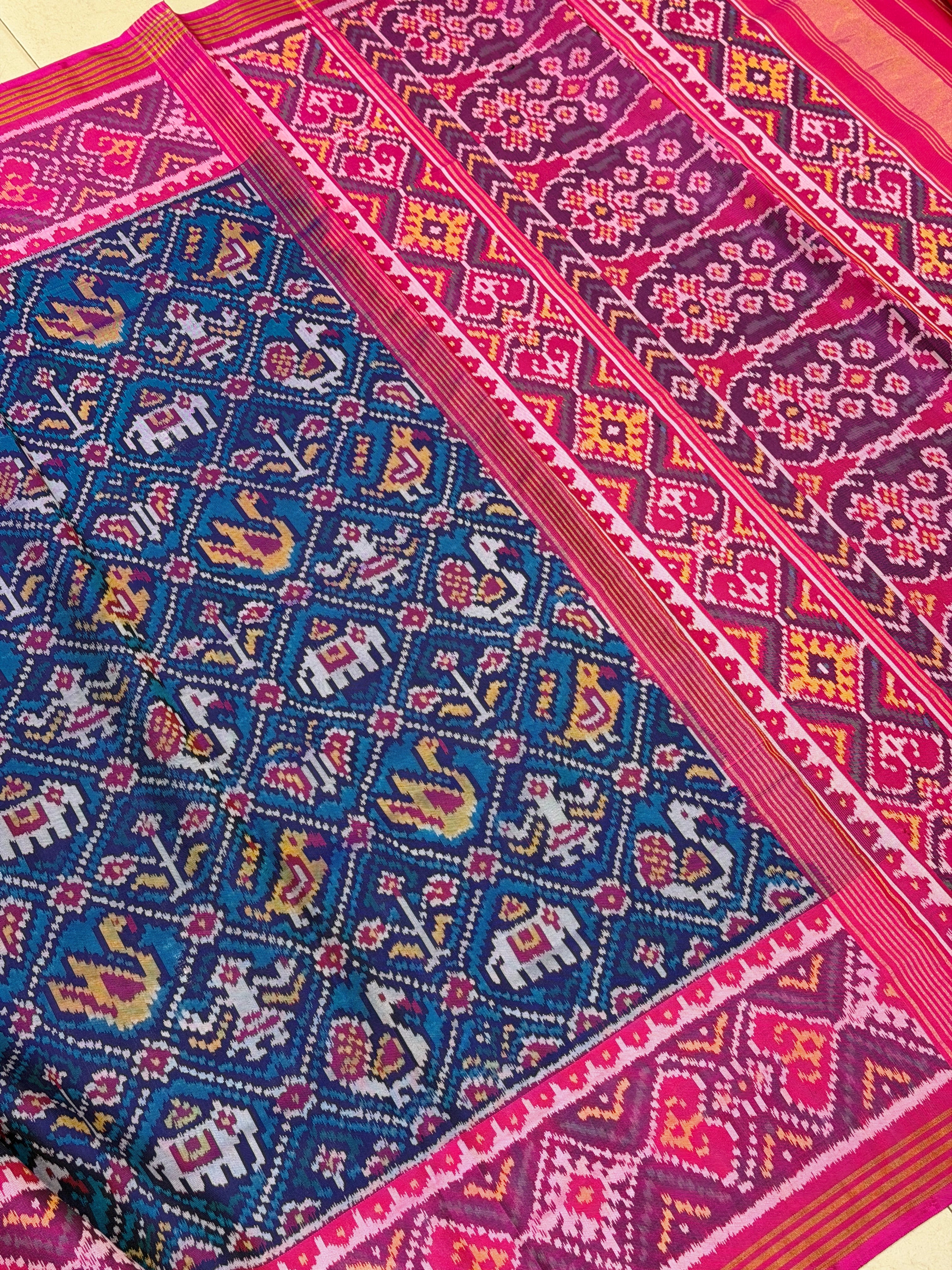 Blue Rani Thambali Ma Figures Pure Silk Patan Patola Handloom Saree
