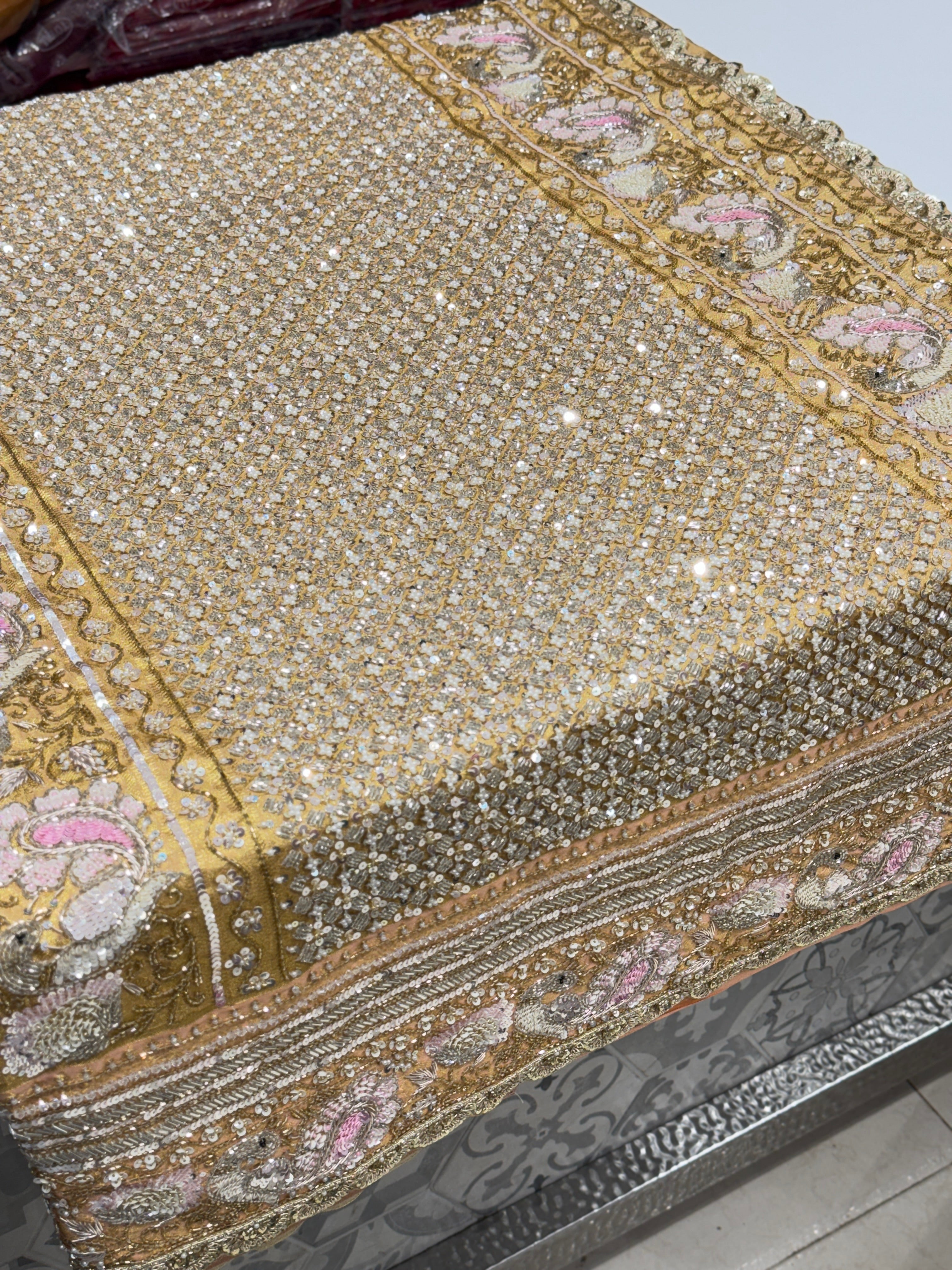 Peach Kanjivaram Motif Hand Embroidery Saree